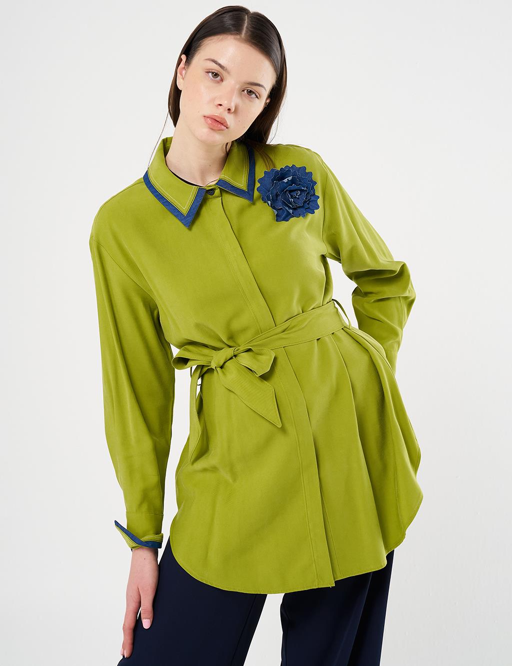 Belted Brooch Detail Tunic in Golden Lime
