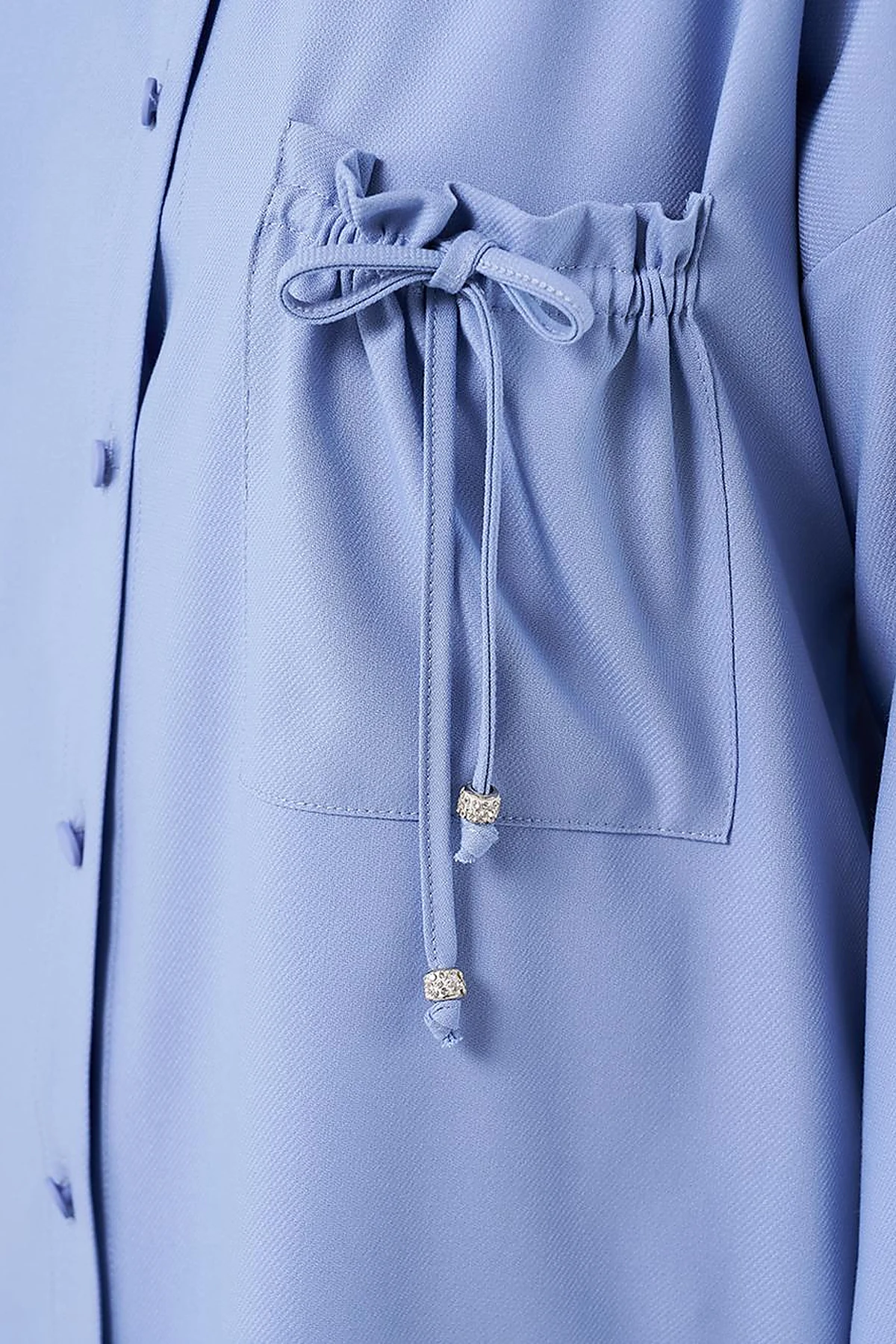 Lace-Up Back Shirt Collar Tunic, Sky Blue