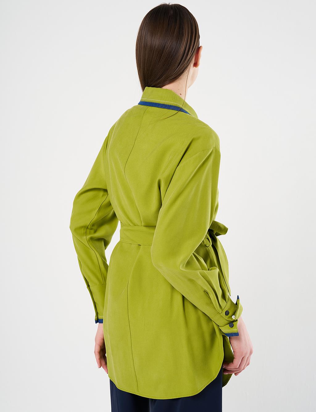 Belted Brooch Detail Tunic in Golden Lime