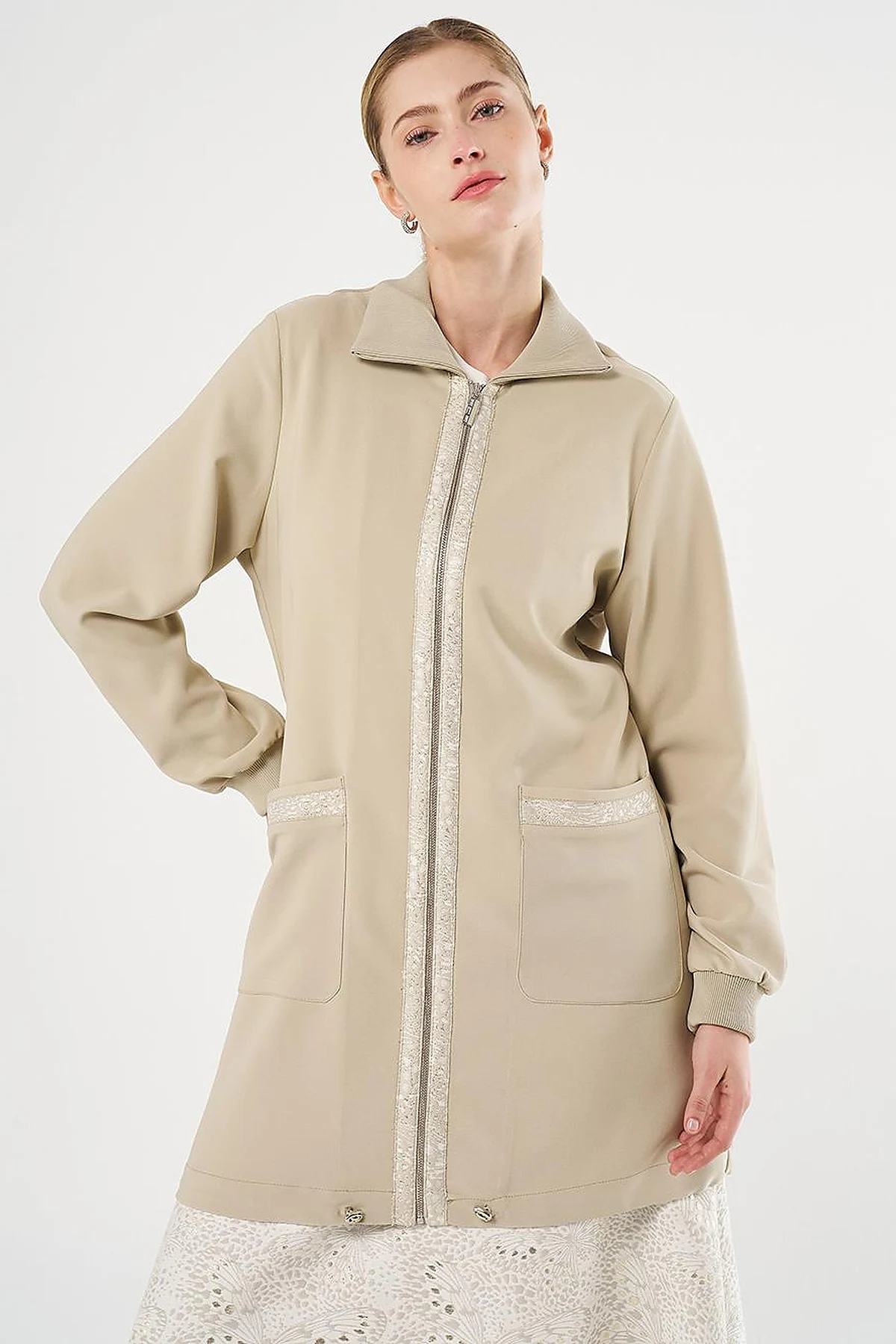 Jacquard-Trimmed Zippered Jacket Moss Green