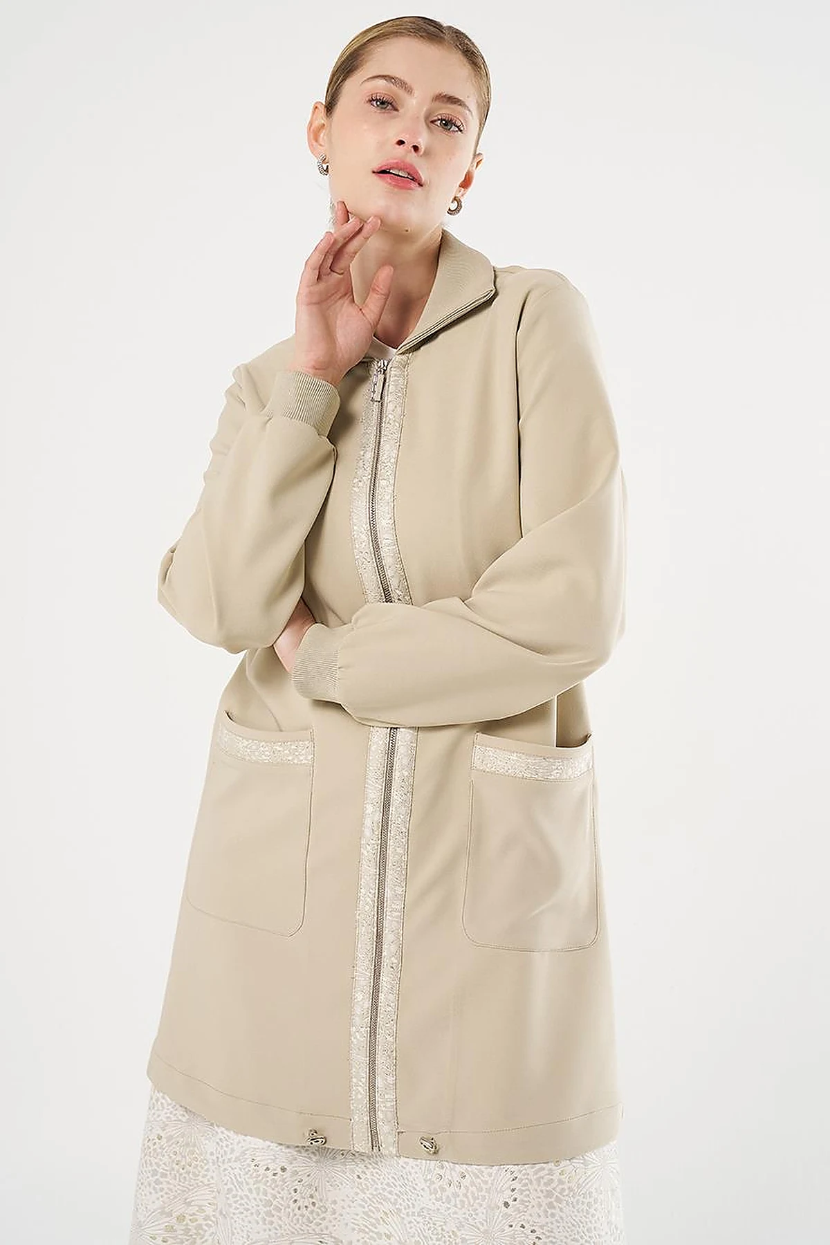Jacquard-Trimmed Zippered Jacket Moss Green