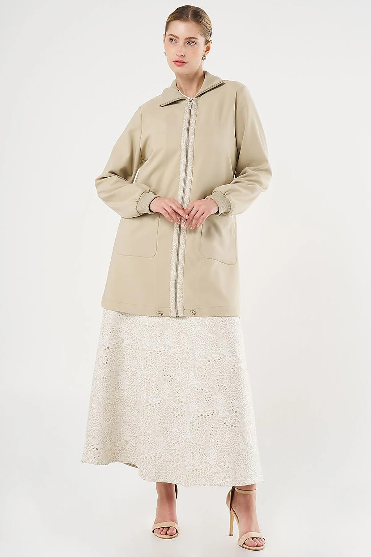 Jacquard-Trimmed Zippered Jacket Moss Green