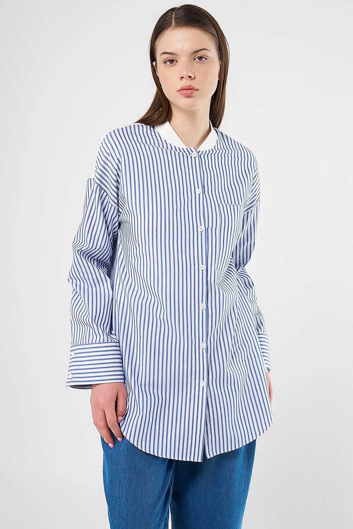 College Collar Cotton Tunic Indigo