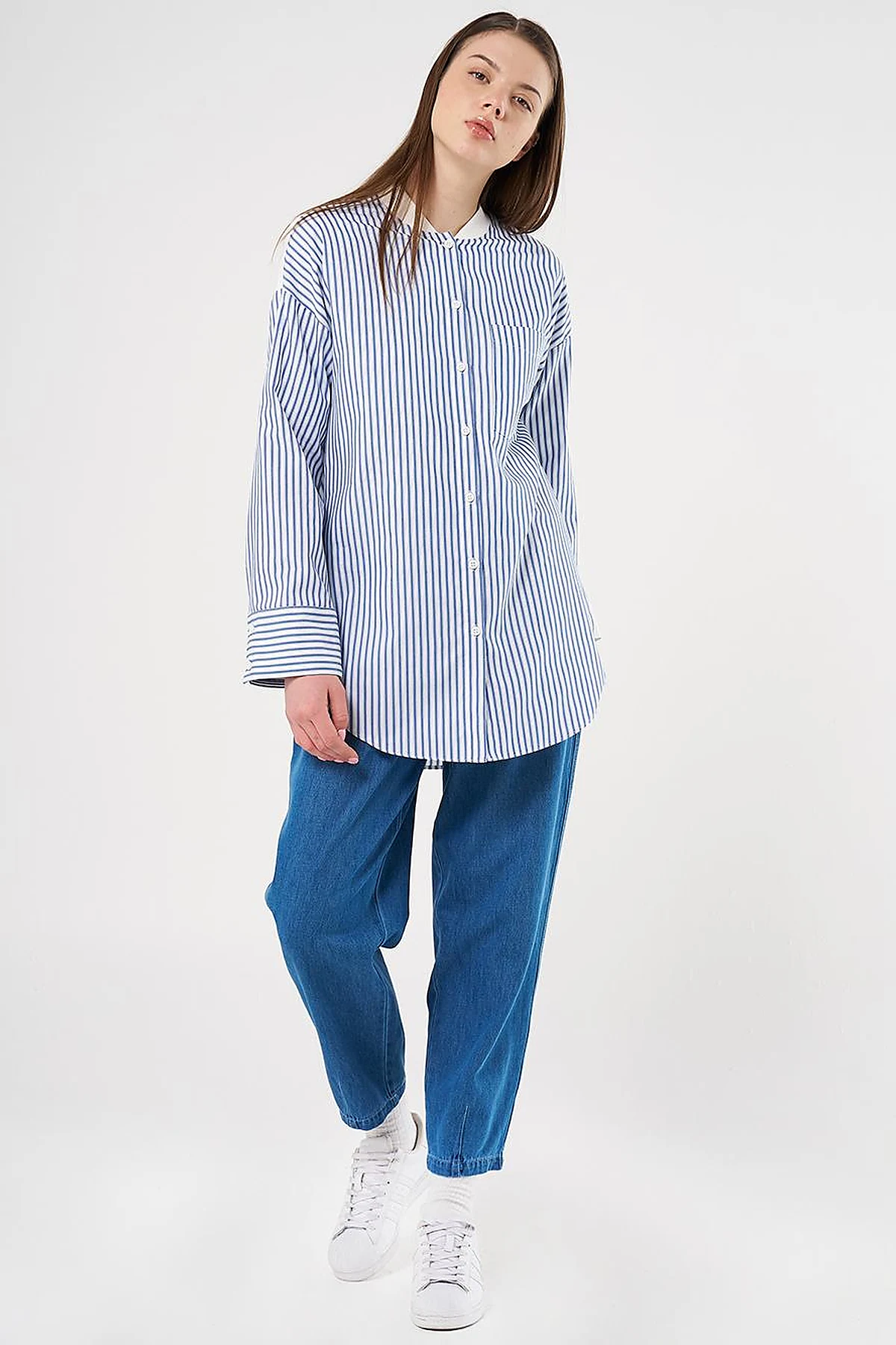 College Collar Cotton Tunic Indigo