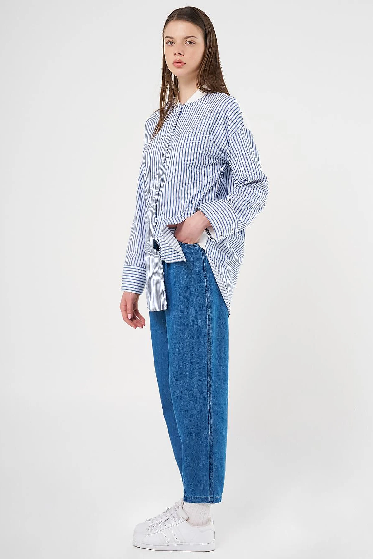 College Collar Cotton Tunic Indigo