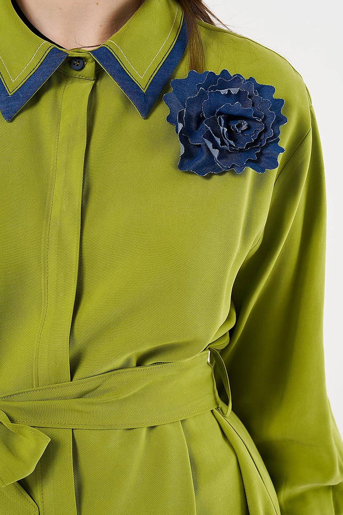 Belted Brooch Detail Tunic in Golden Lime
