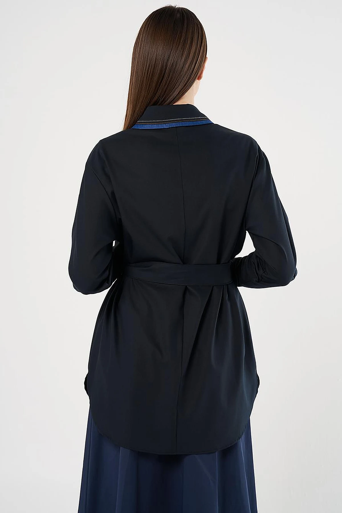 Belted Brooch Detail Tunic in Navy