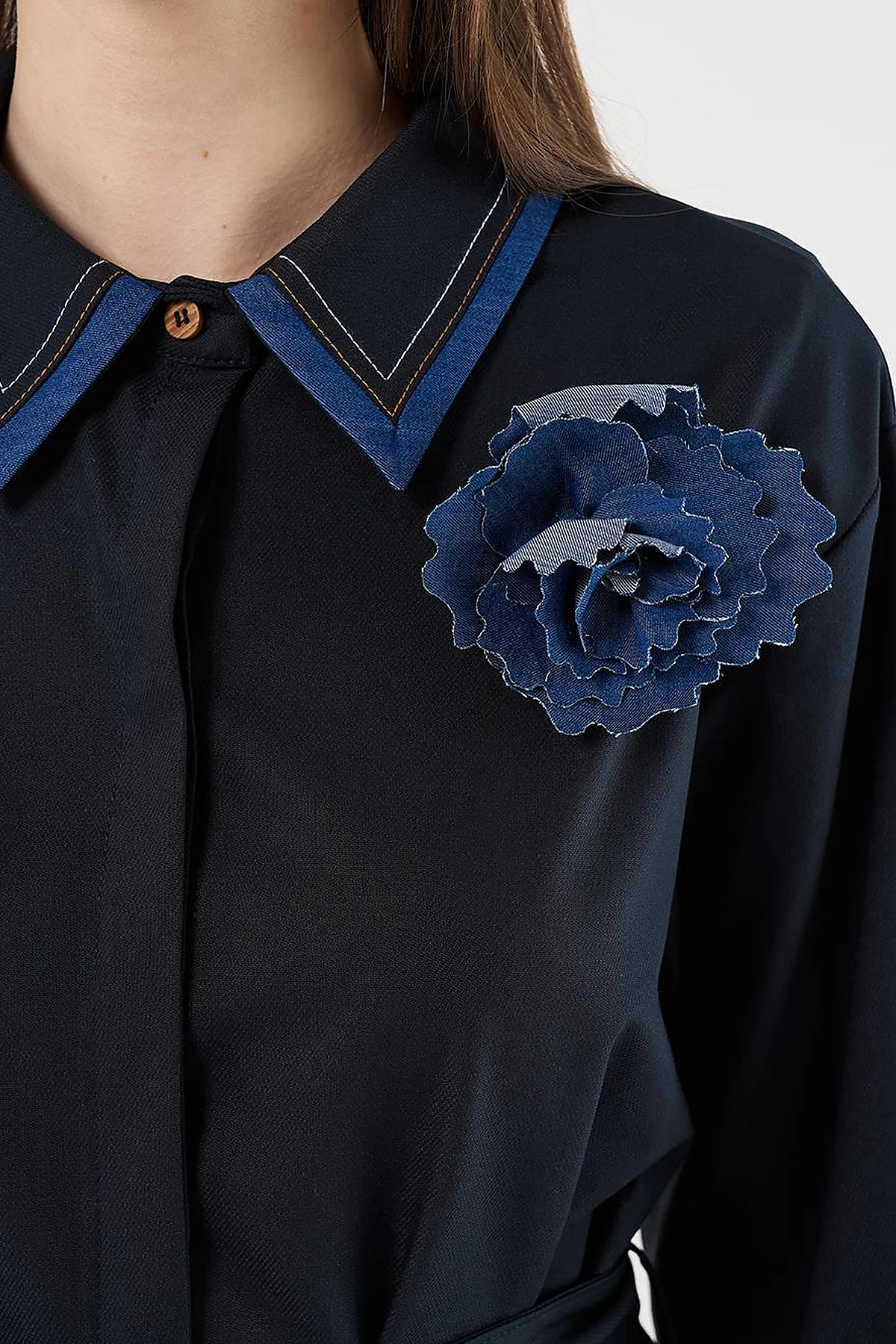 Belted Brooch Detail Tunic in Navy