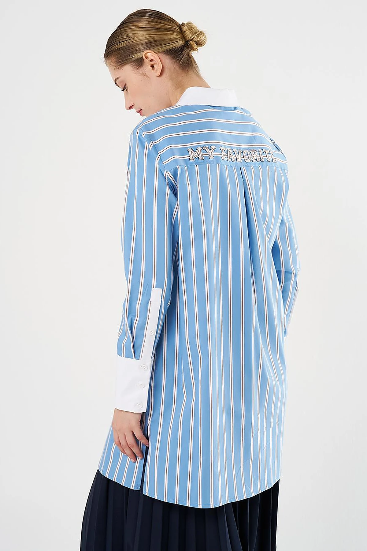 Slogan Embroidered Striped Tunic in Crown Blue