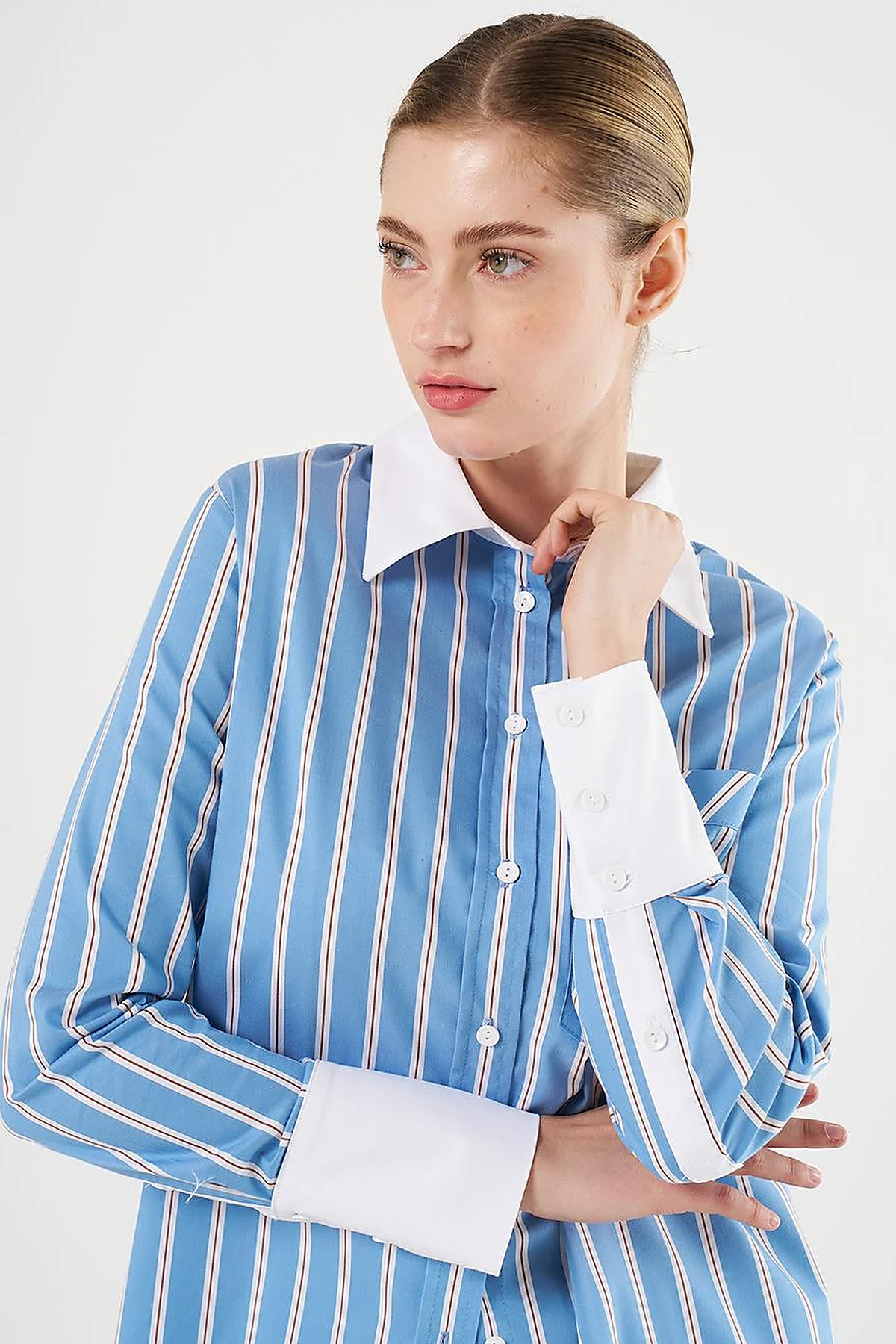 Slogan Embroidered Striped Tunic in Crown Blue