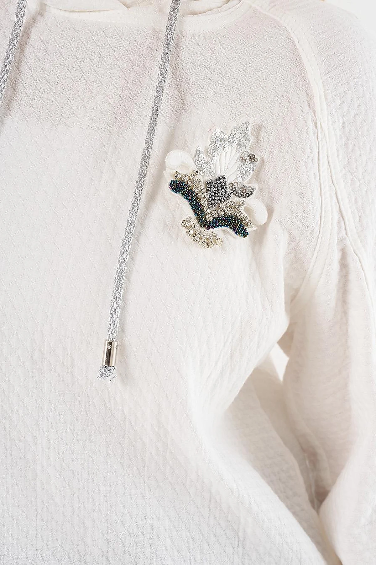 100% Cotton Embroidered Sweatshirt Ecru  