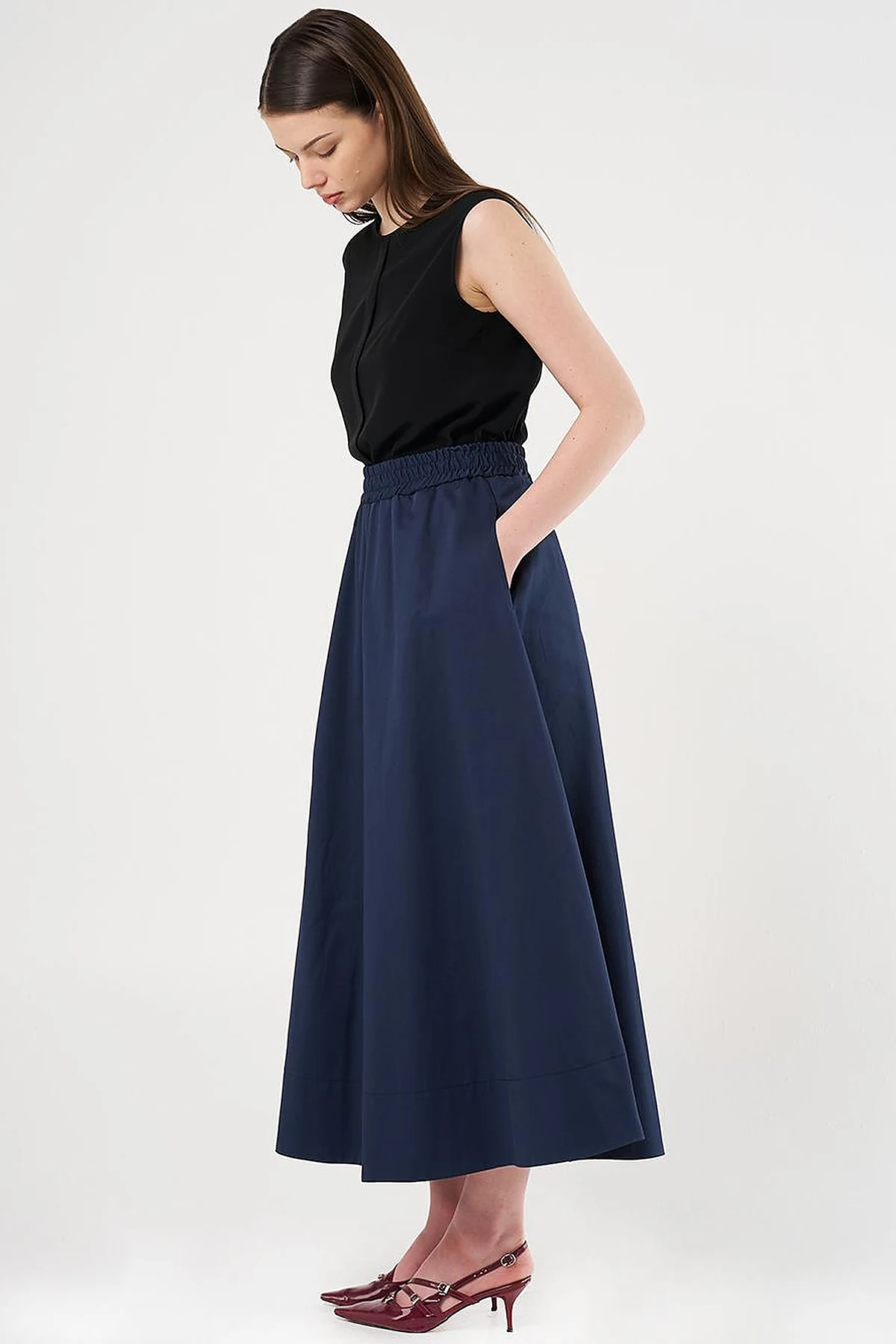 Pocket Detail Flared Skirt Dark Navy