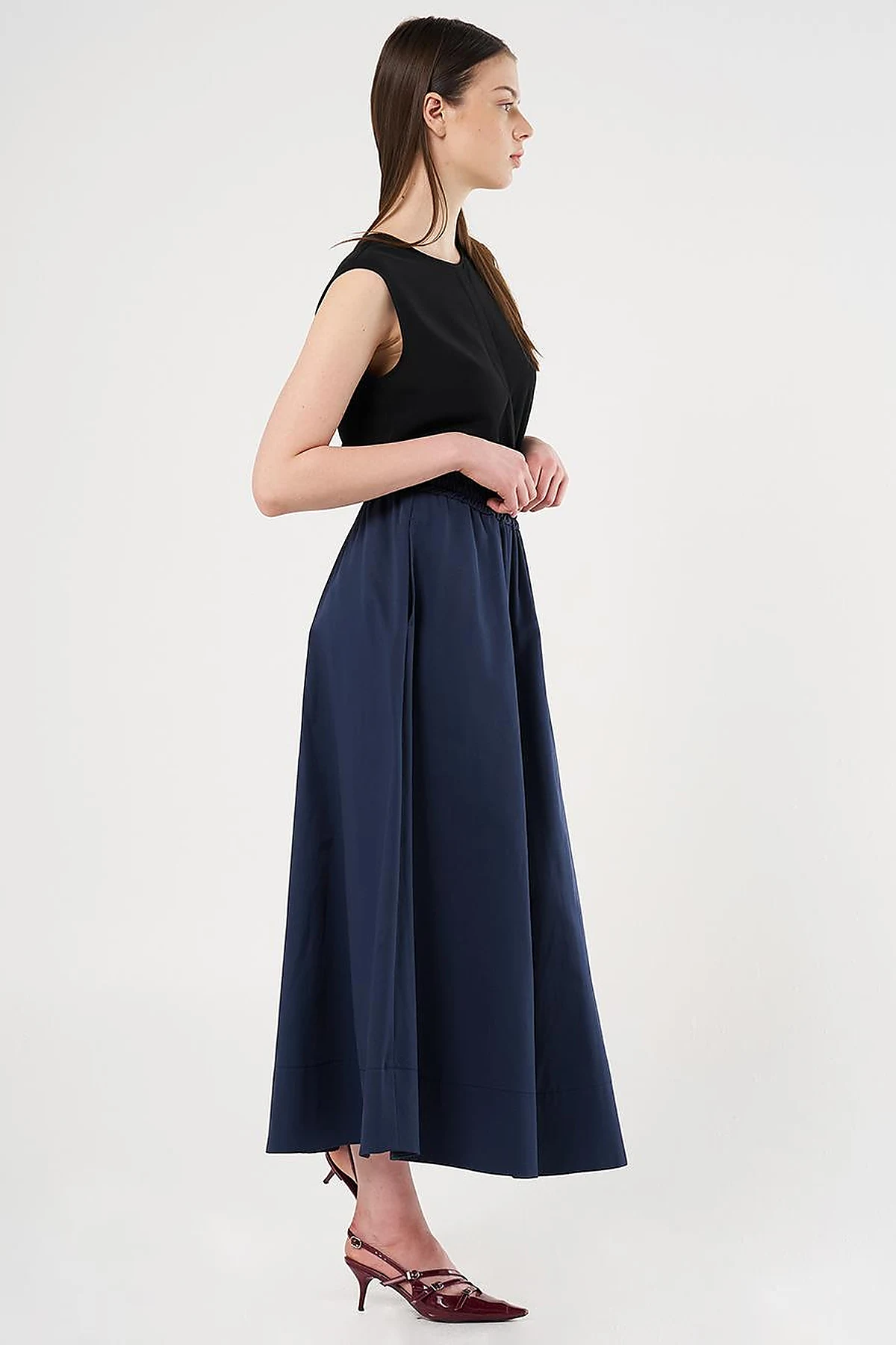 Pocket Detail Flared Skirt Dark Navy