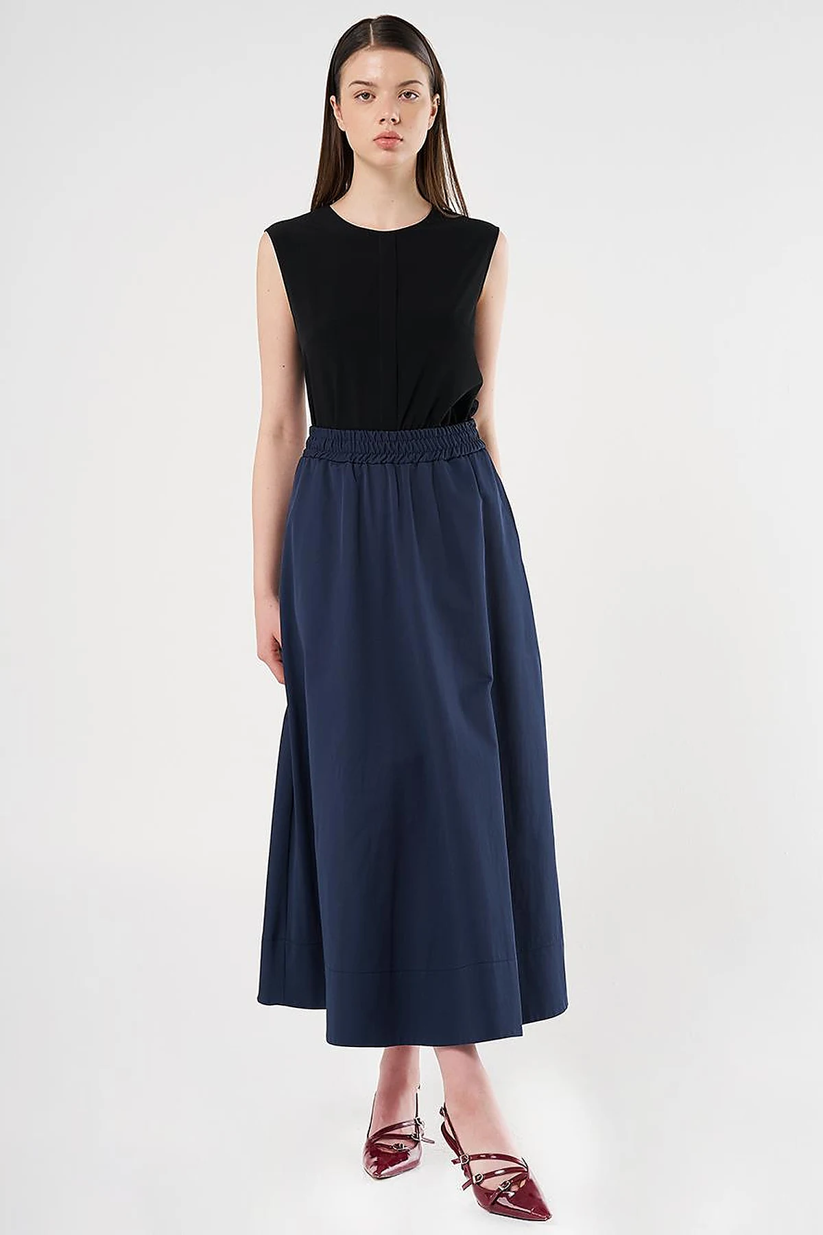Pocket Detail Flared Skirt Dark Navy