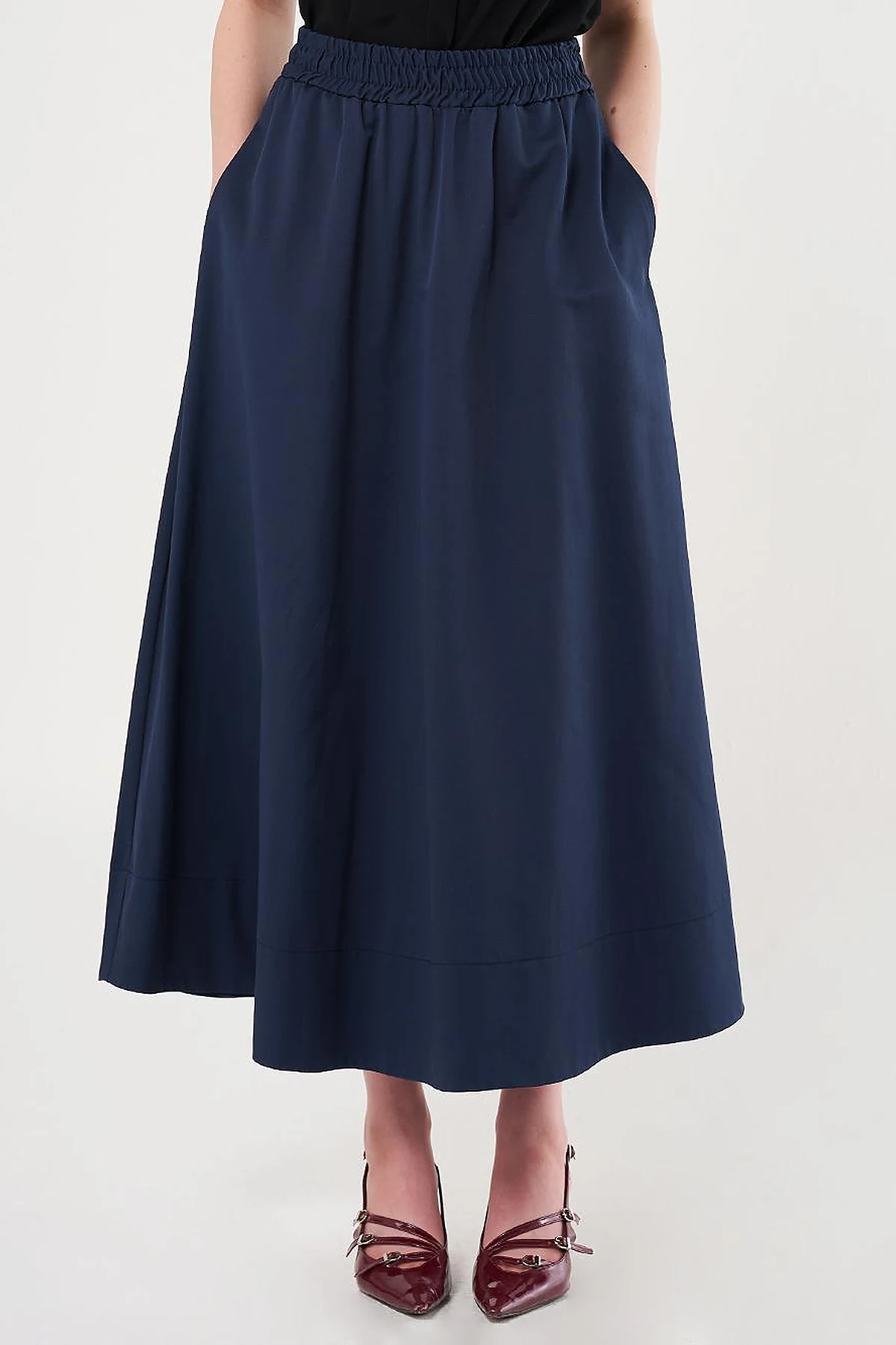Pocket Detail Flared Skirt Dark Navy