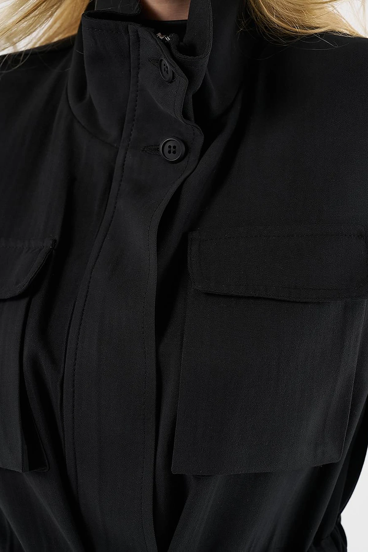 Drawstring Waist Stand-up Collar Vest Black
