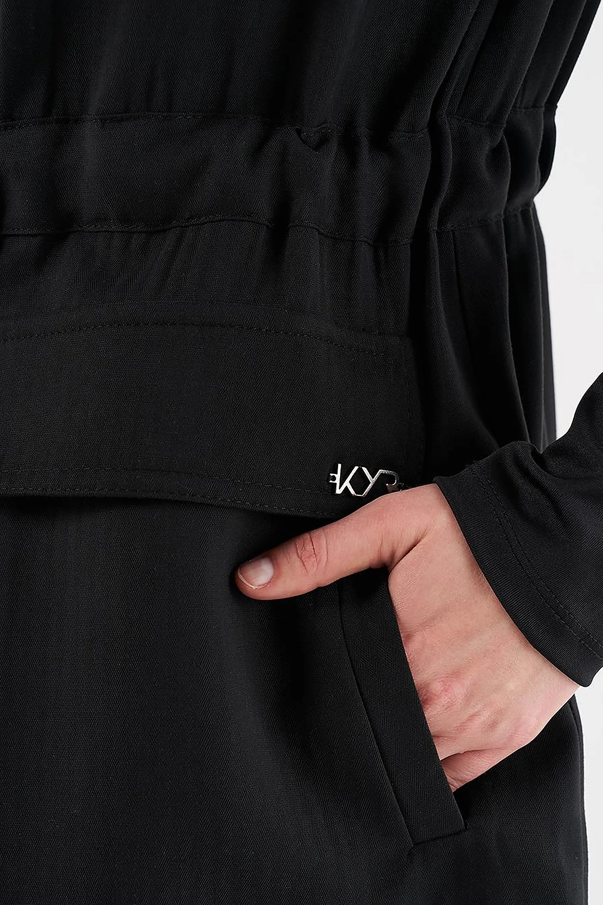 Drawstring Waist Stand-up Collar Vest Black