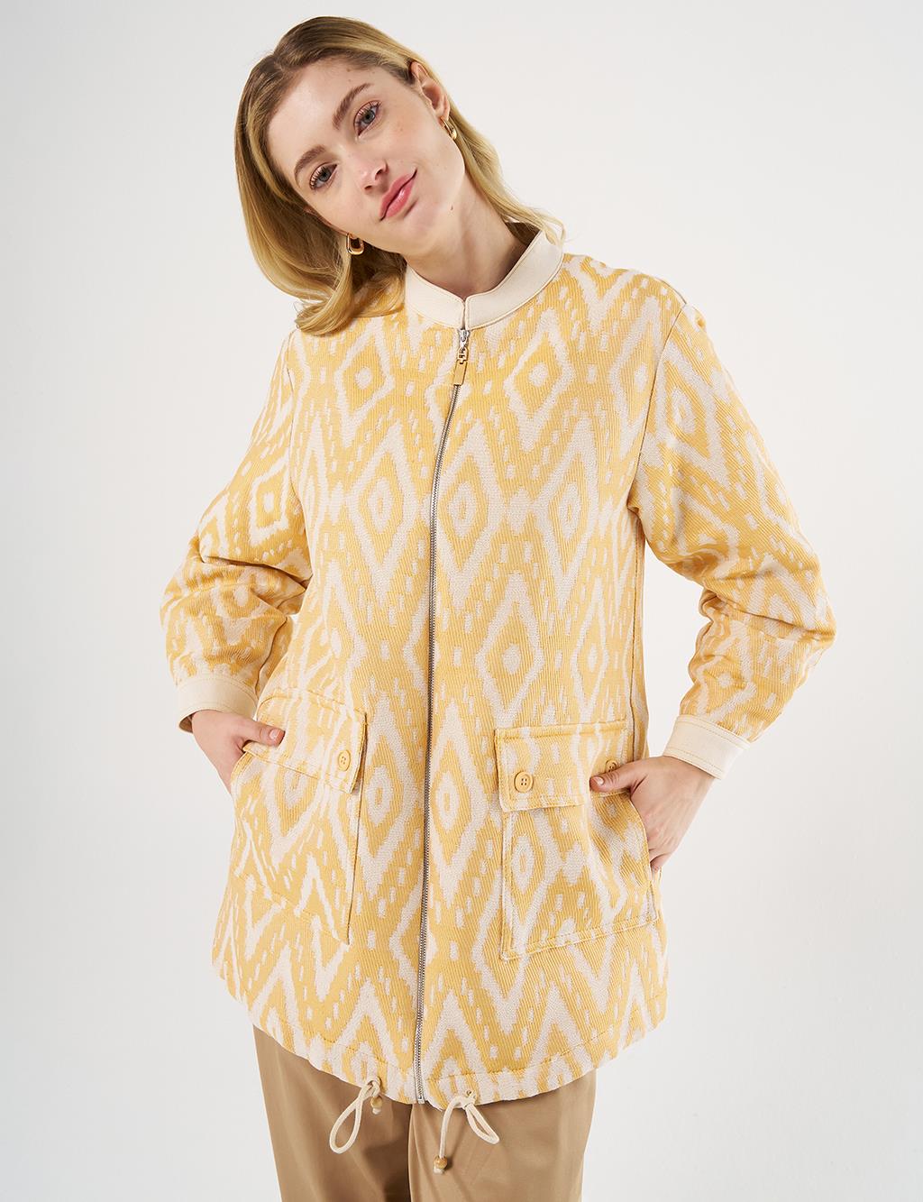  Wide-Pocket Denim Trim Jacket in Saffron