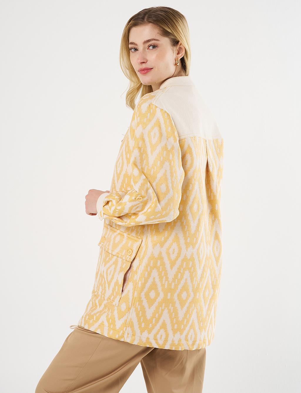  Wide-Pocket Denim Trim Jacket in Saffron