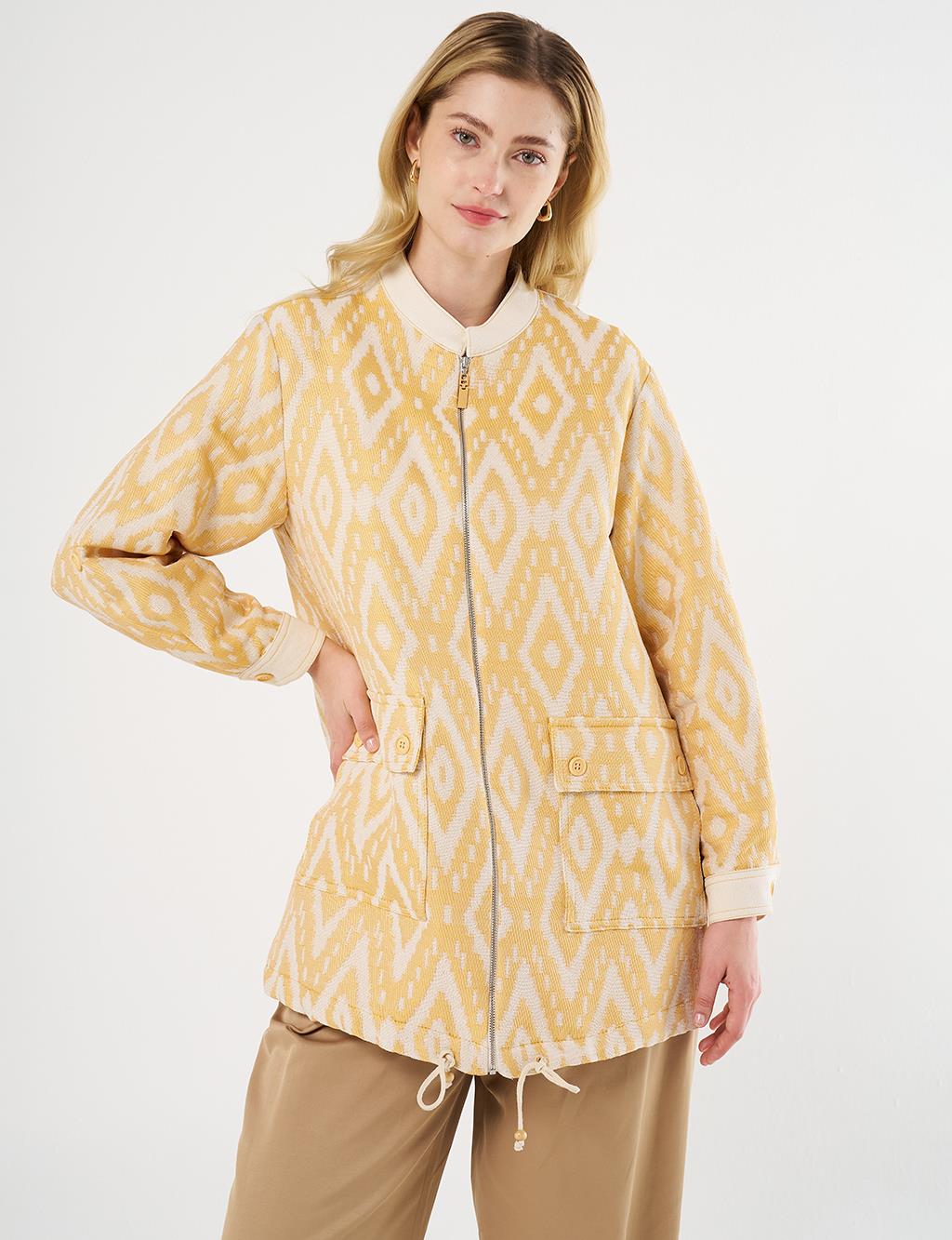  Wide-Pocket Denim Trim Jacket in Saffron