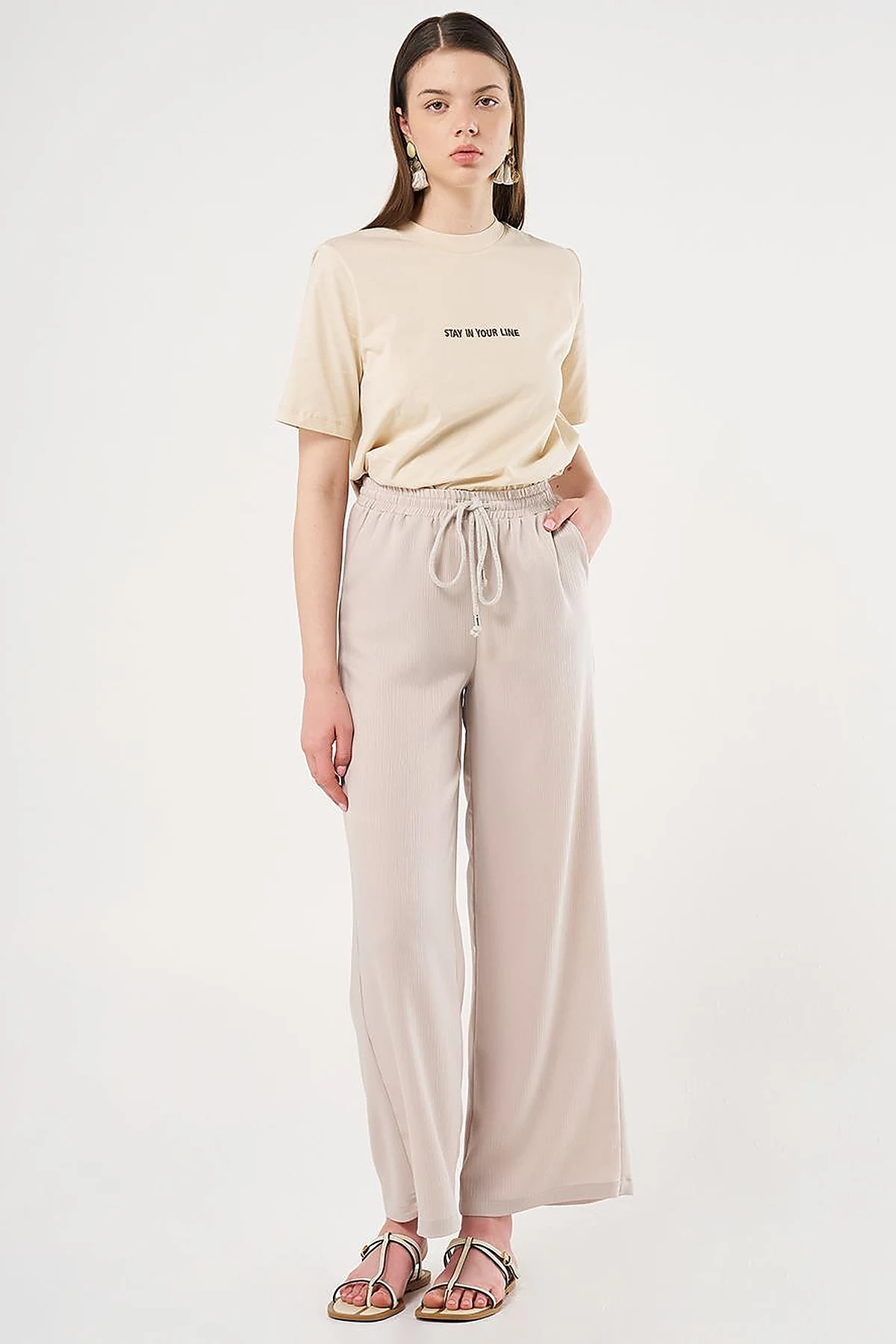 Laced Relaxed Fit Pants Stone 