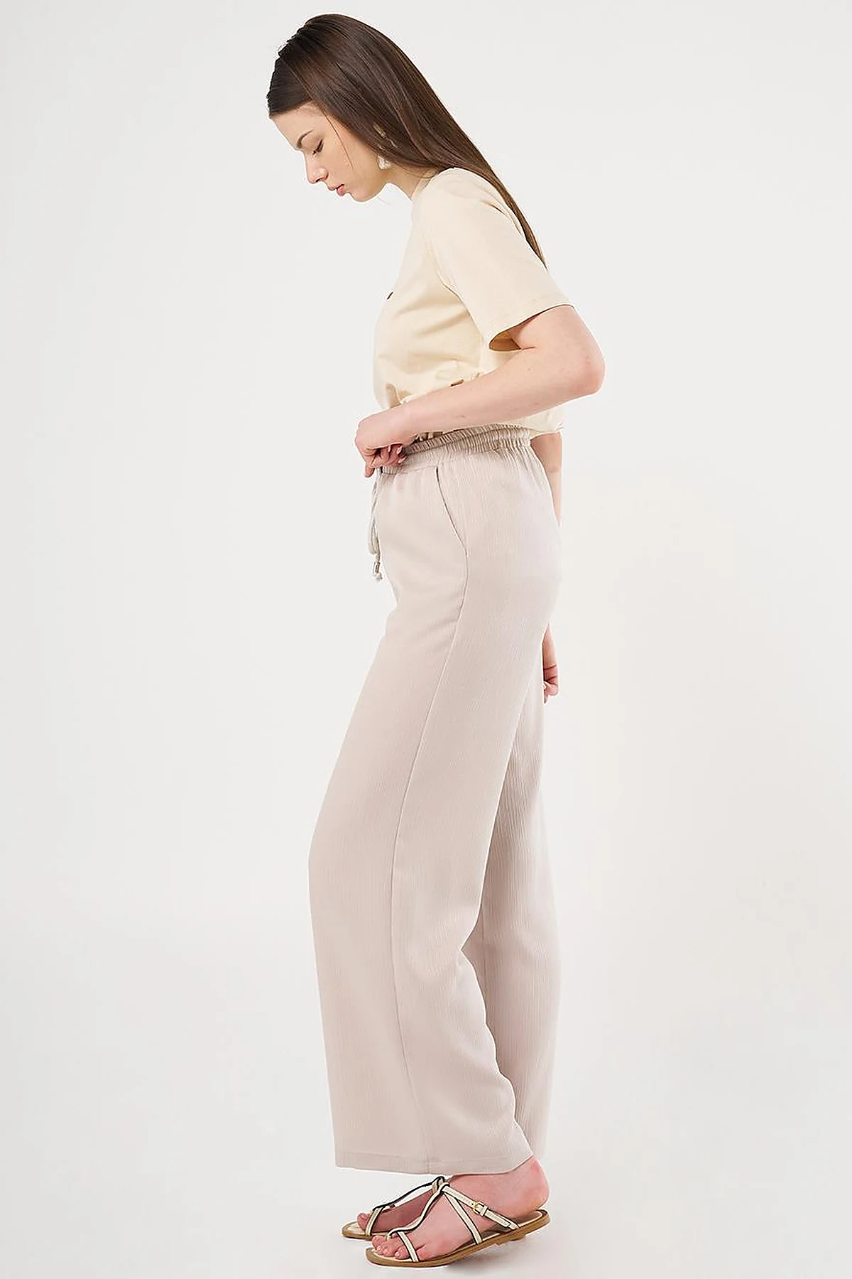 Laced Relaxed Fit Pants Stone 