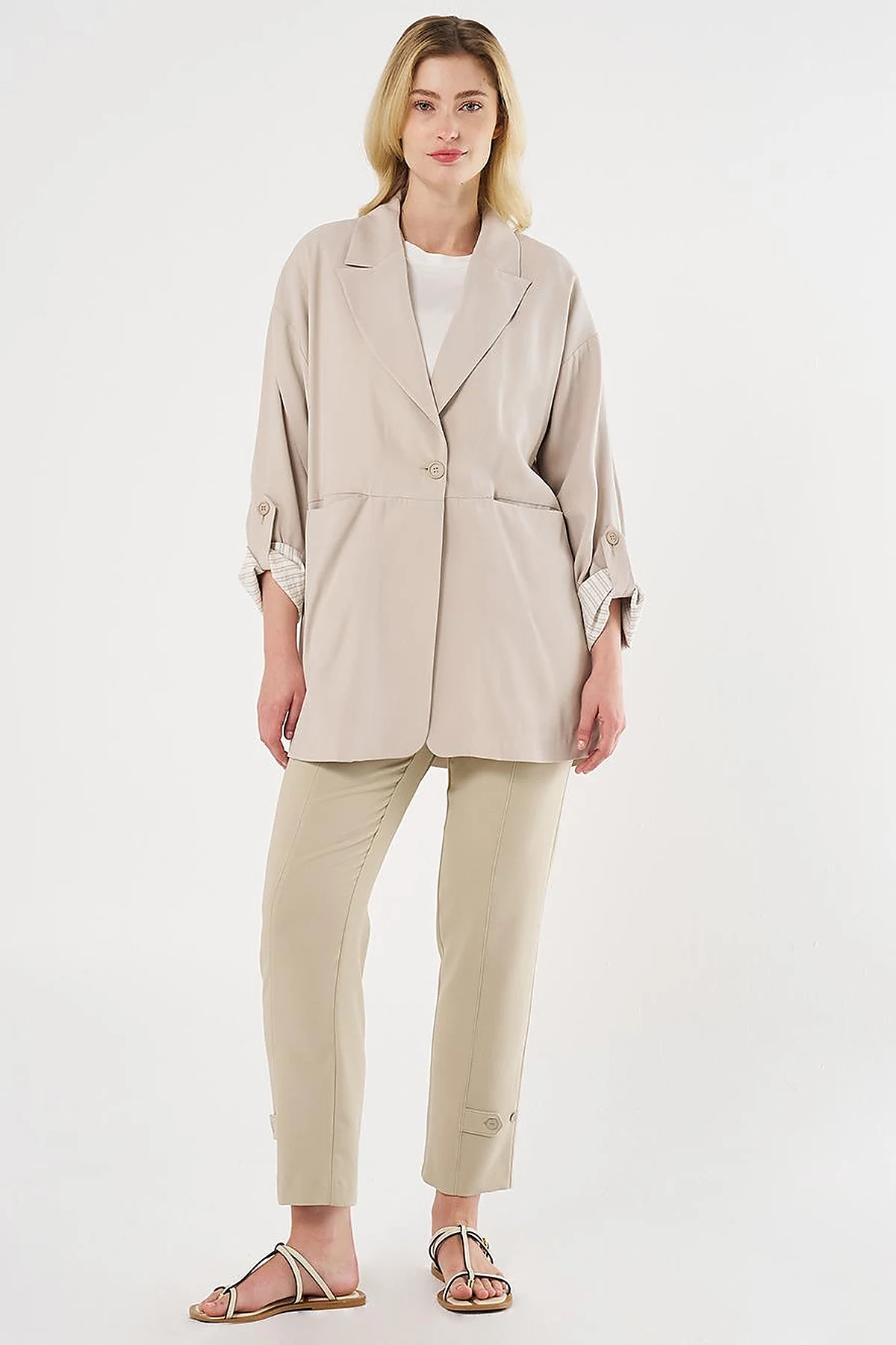 Foldable Cuffs Buttoned Jacket Stone