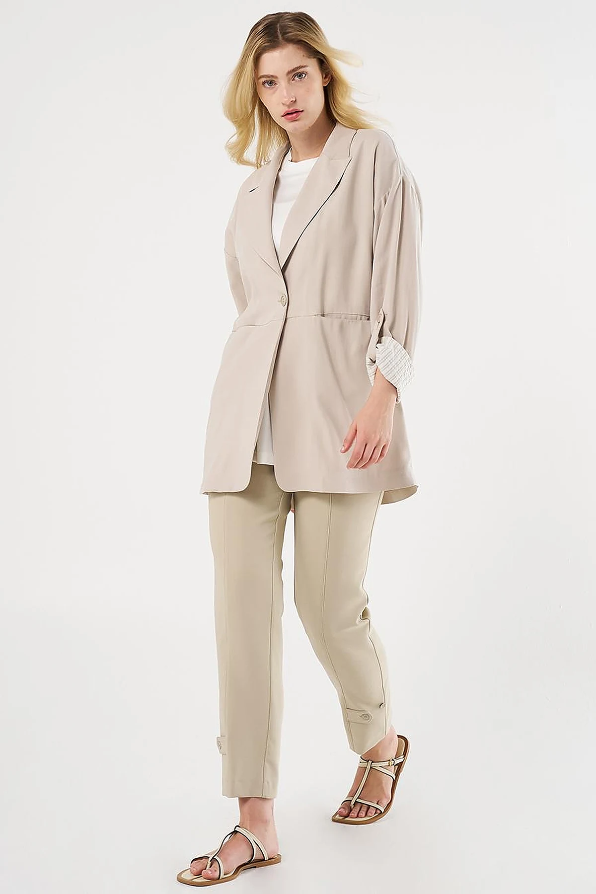 Foldable Cuffs Buttoned Jacket Stone