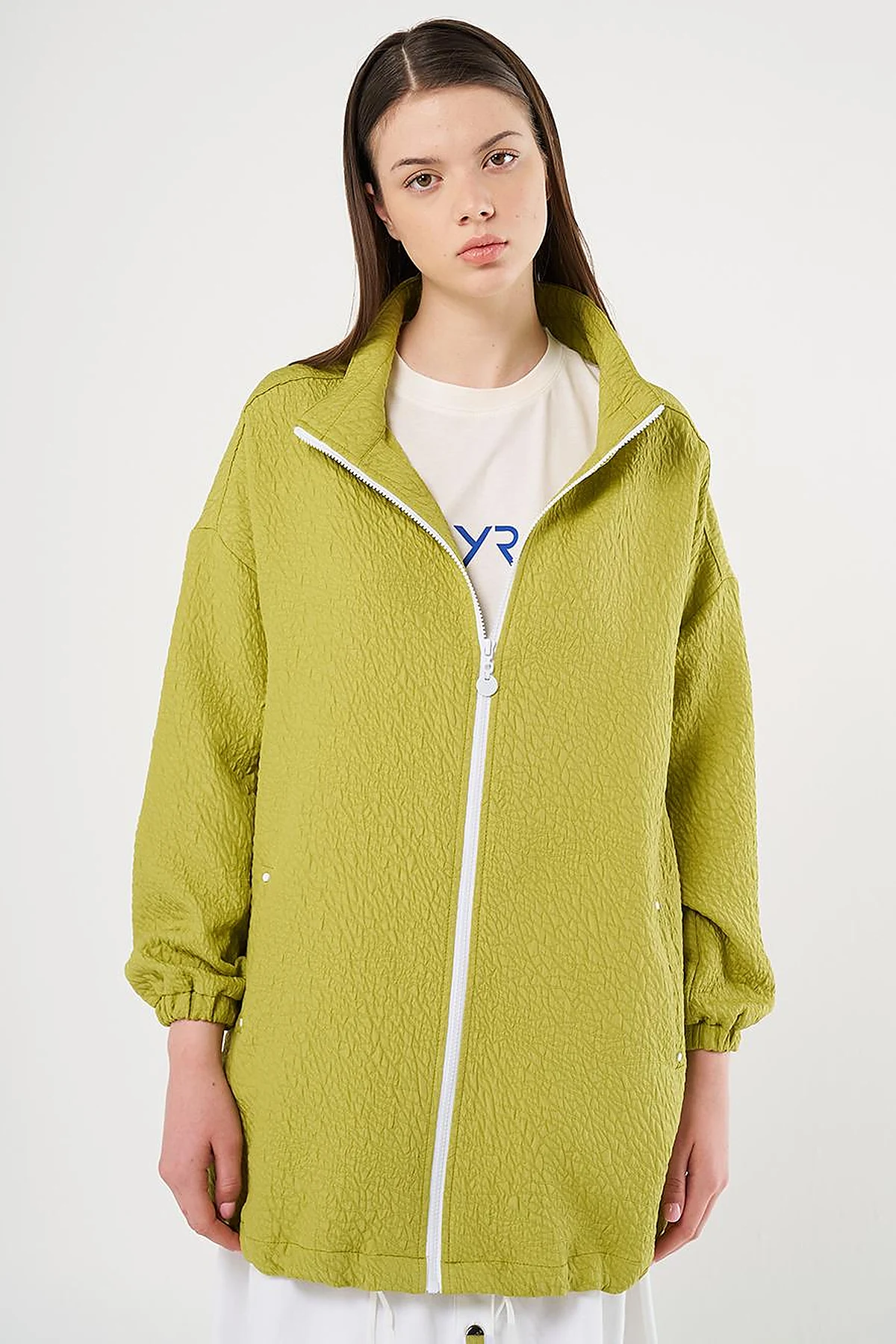 Zipper Closure Quilted Tunic in Pistachio Green