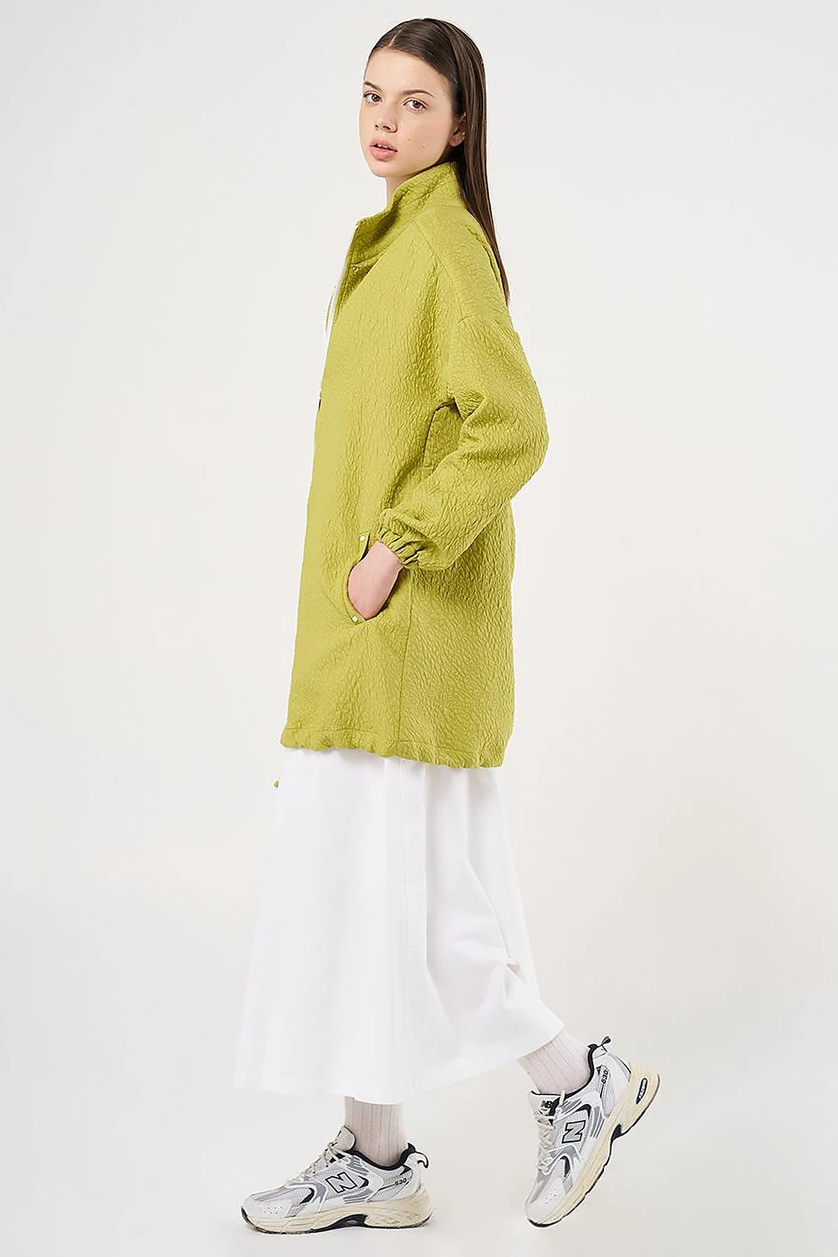 Zipper Closure Quilted Tunic in Pistachio Green