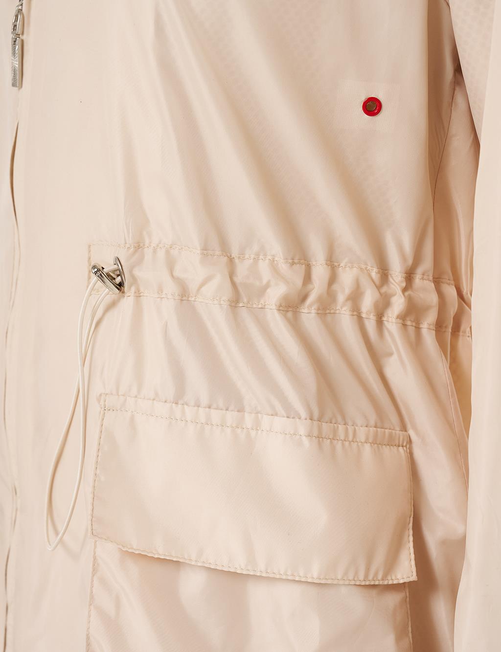 Mesh Detail Drawstring Waist Coat Stone 