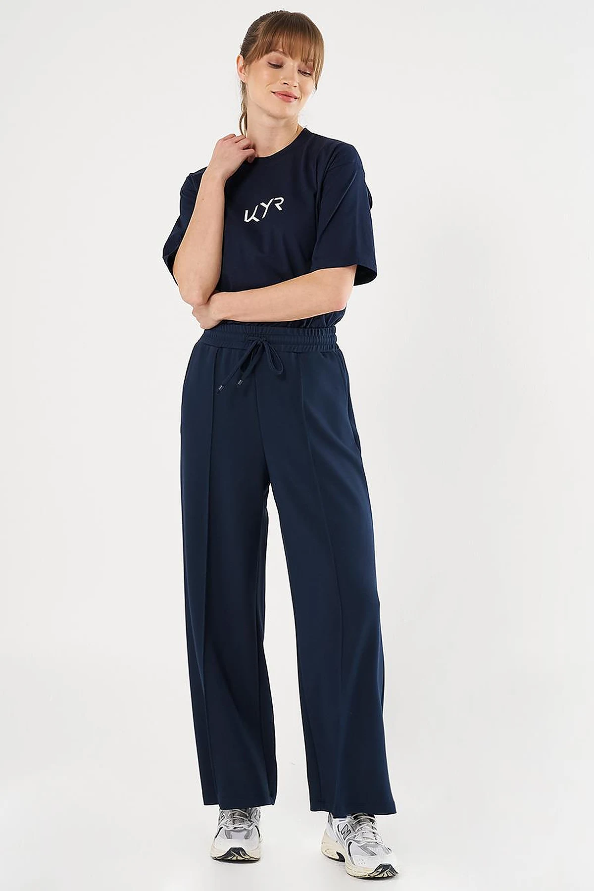 Topstitched Scuba Pants Navy Blue