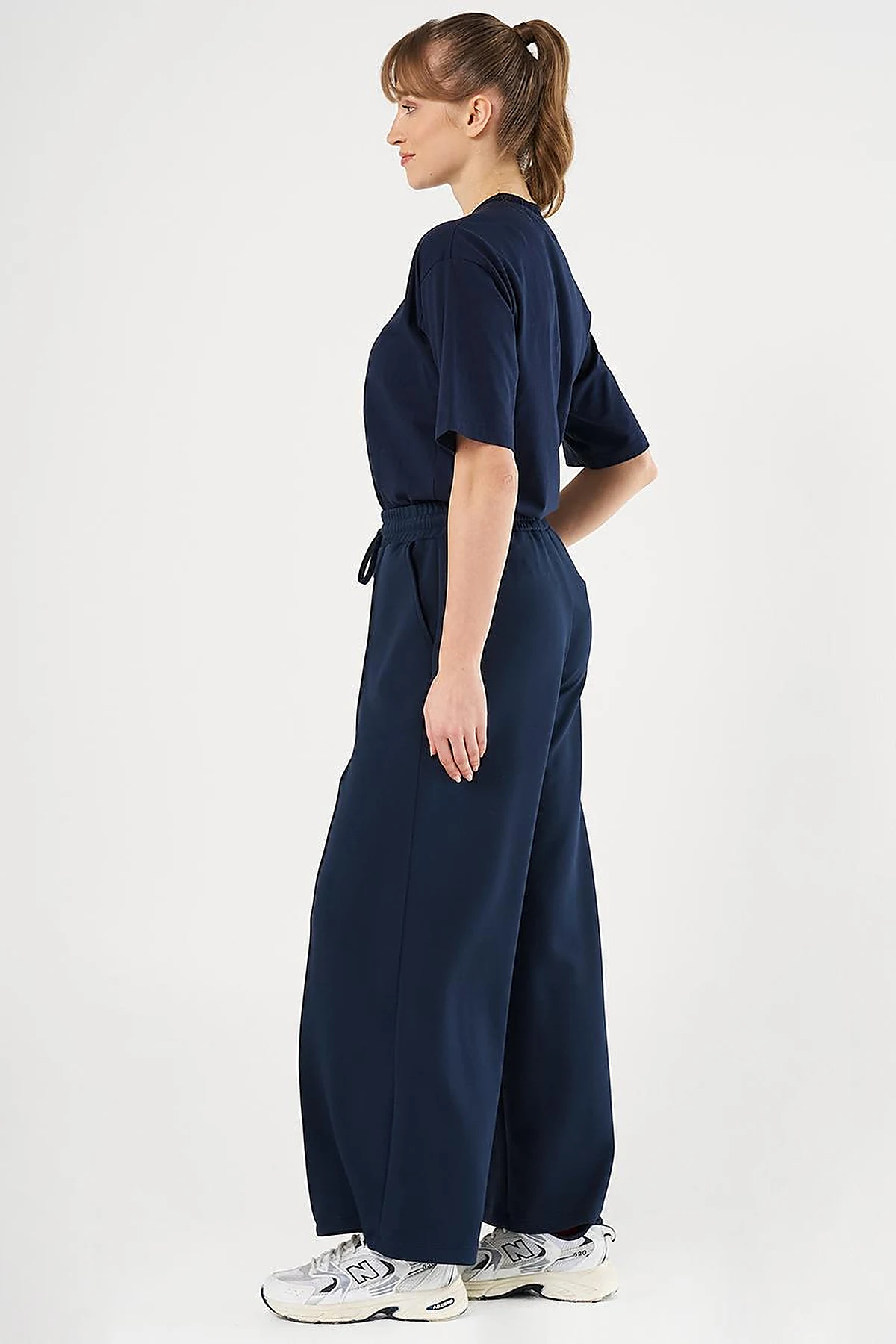 Topstitched Scuba Pants Navy Blue