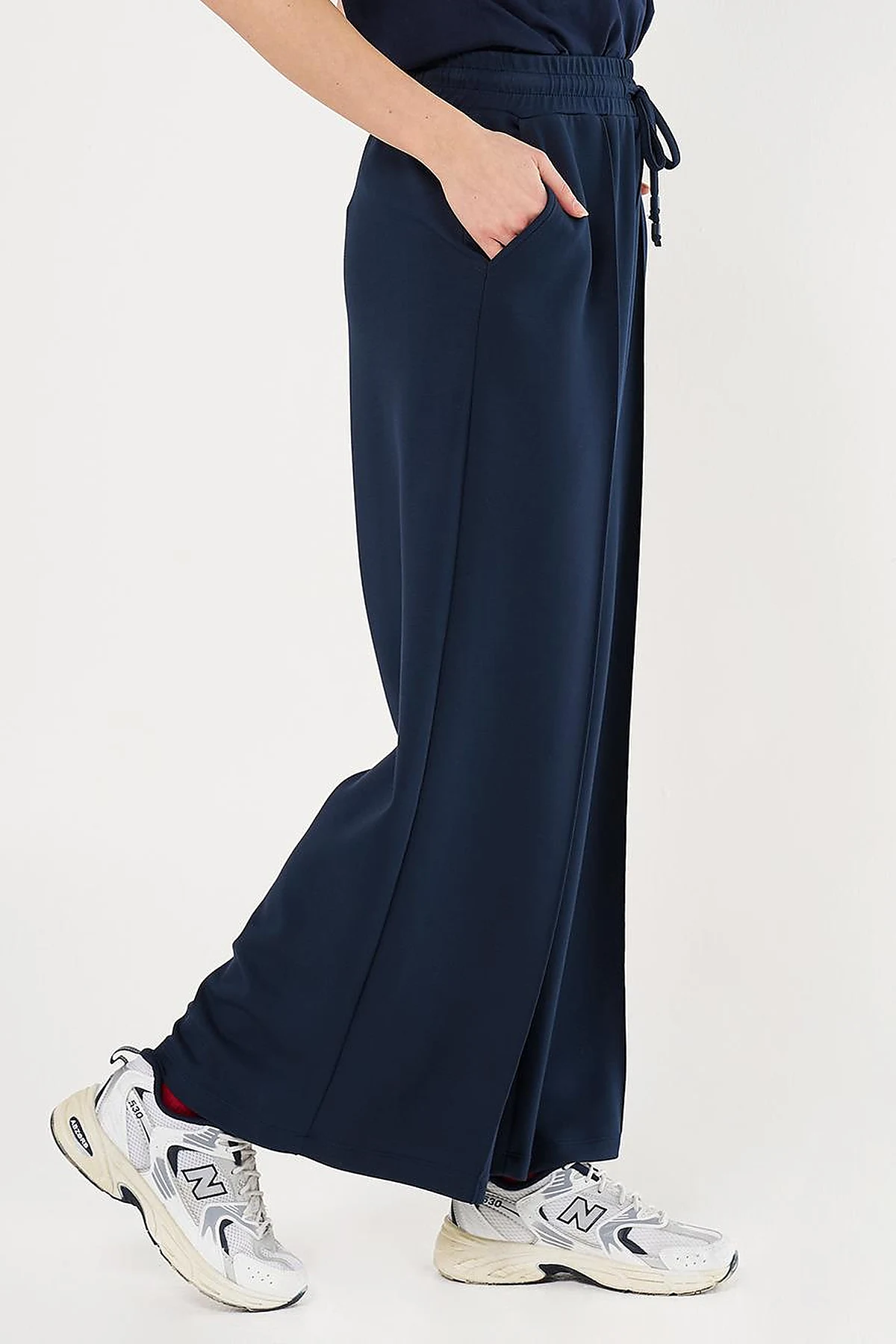 Topstitched Scuba Pants Navy Blue