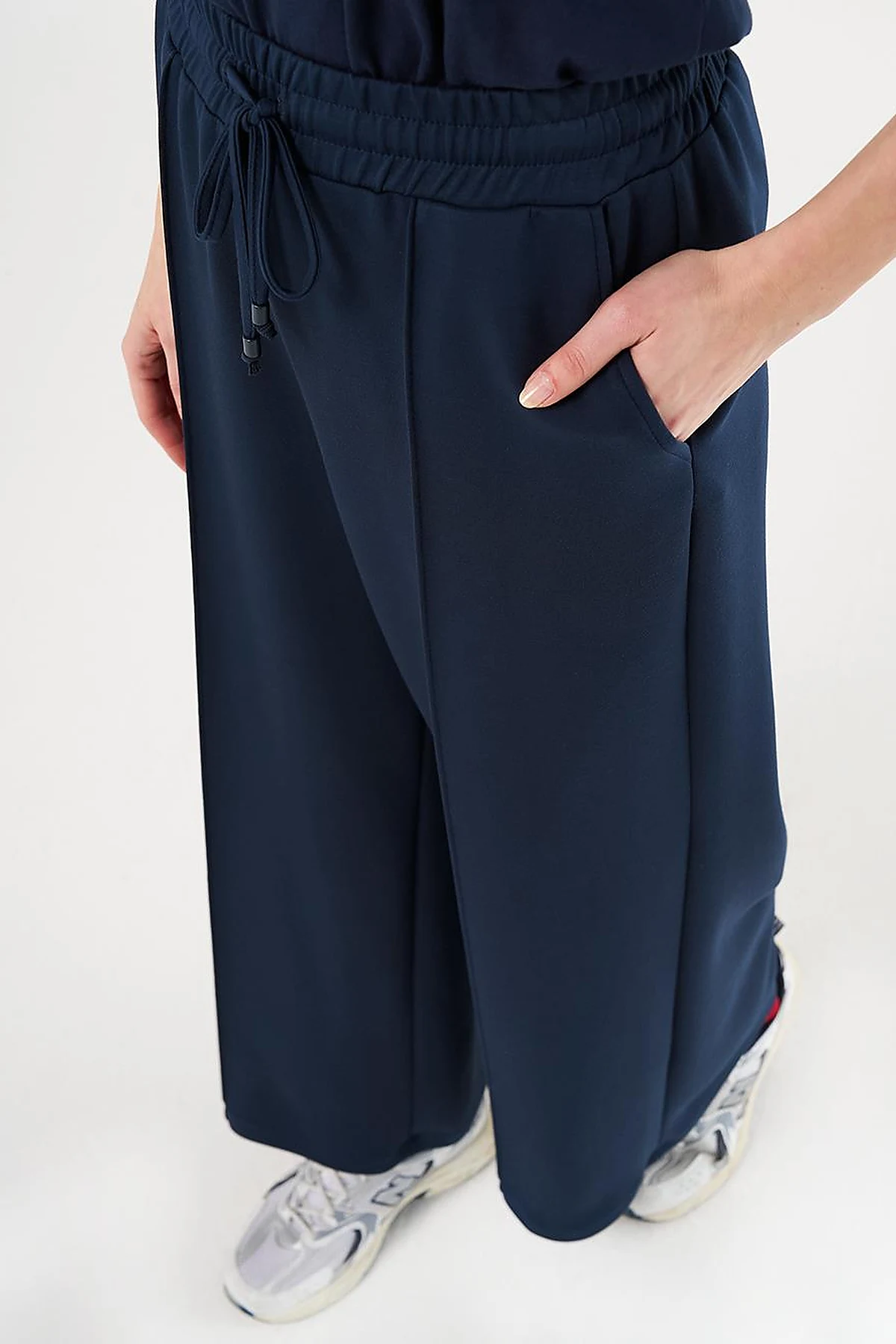 Topstitched Scuba Pants Navy Blue