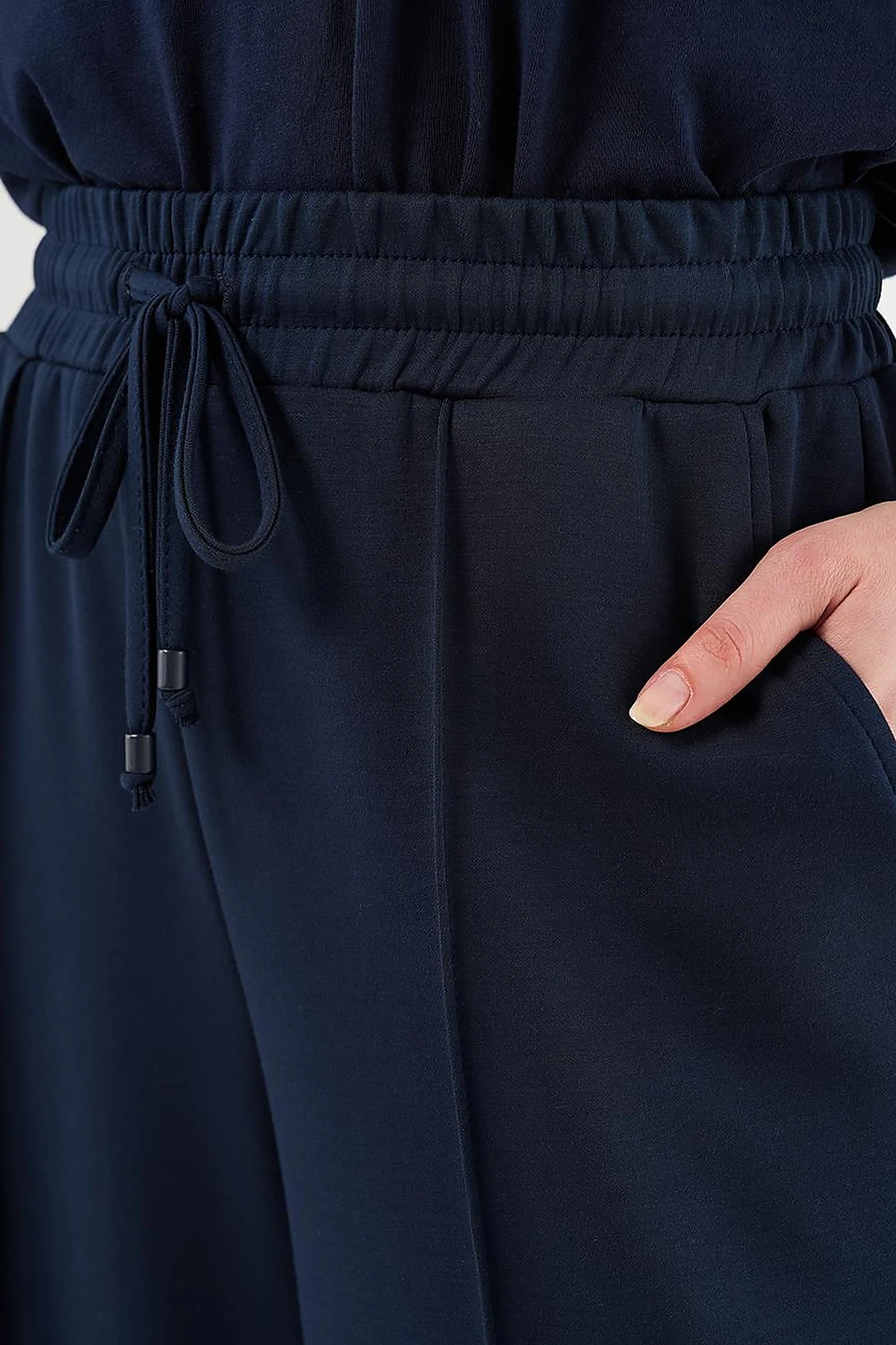 Topstitched Scuba Pants Navy Blue