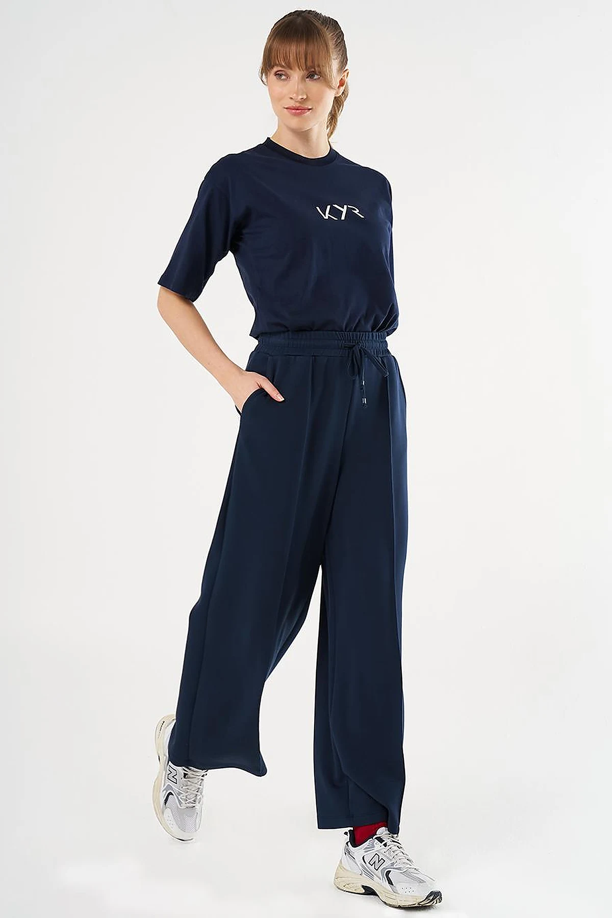 Topstitched Scuba Pants Navy Blue