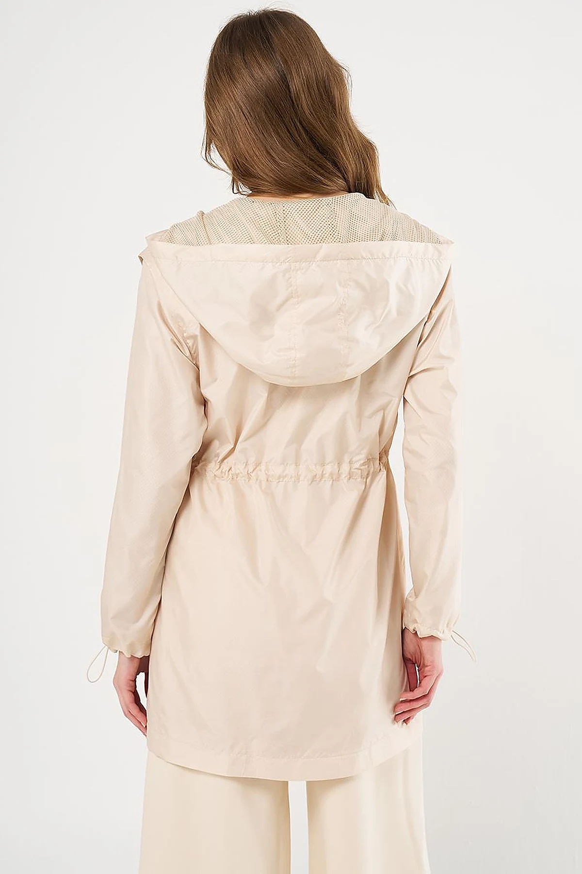Mesh Detail Drawstring Waist Coat Stone 