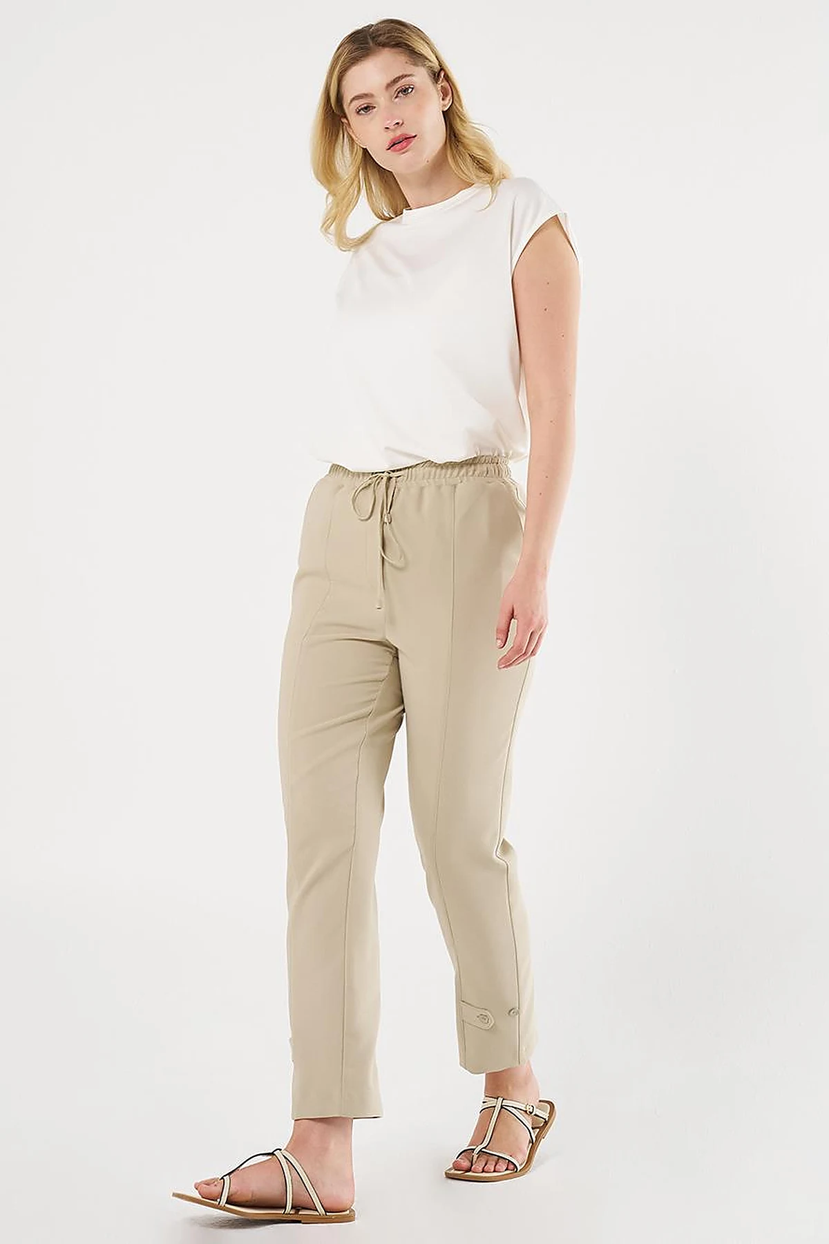 Stitch Detailed Tapered Pants Moss Green