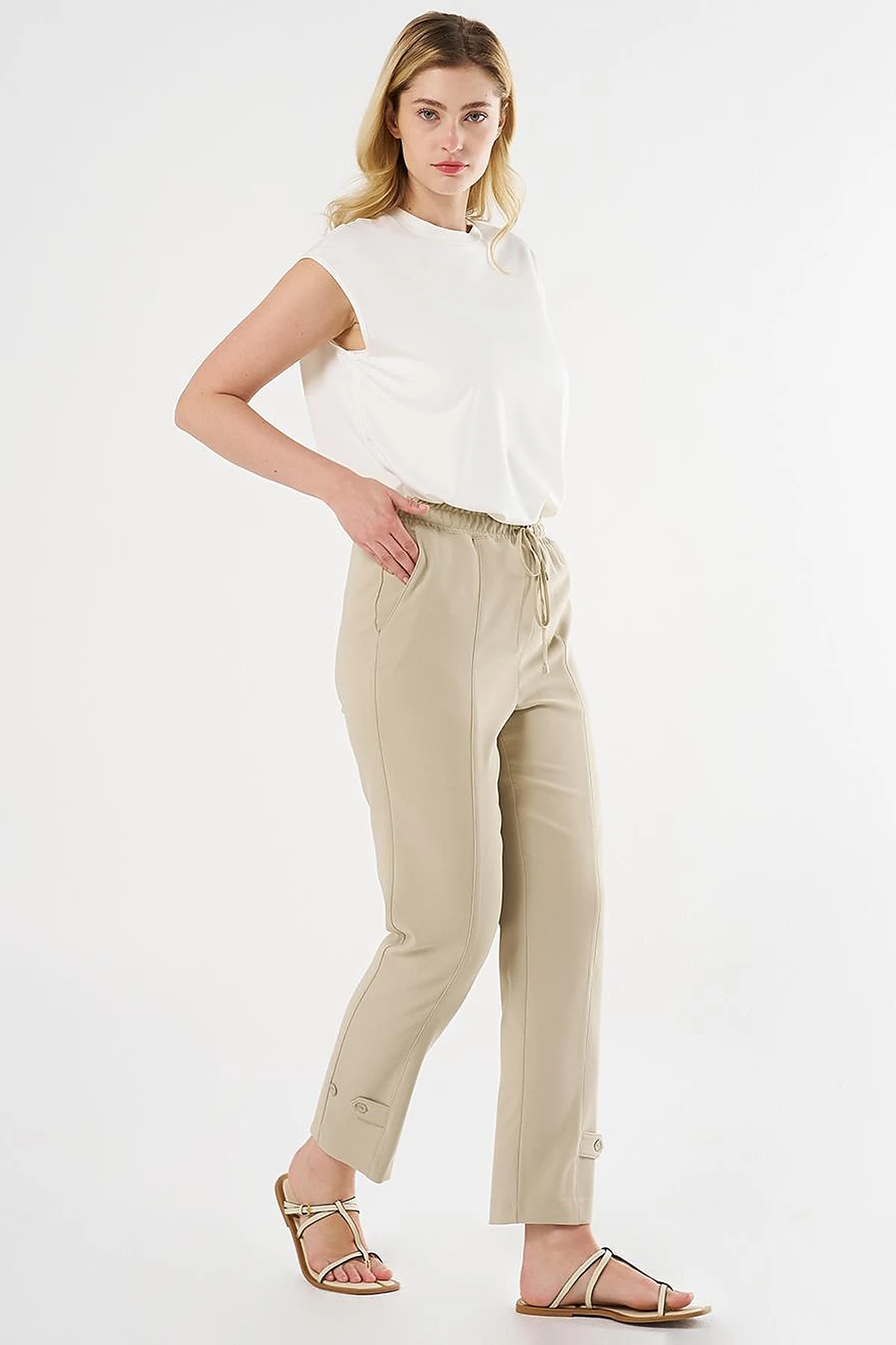 Stitch Detailed Tapered Pants Moss Green