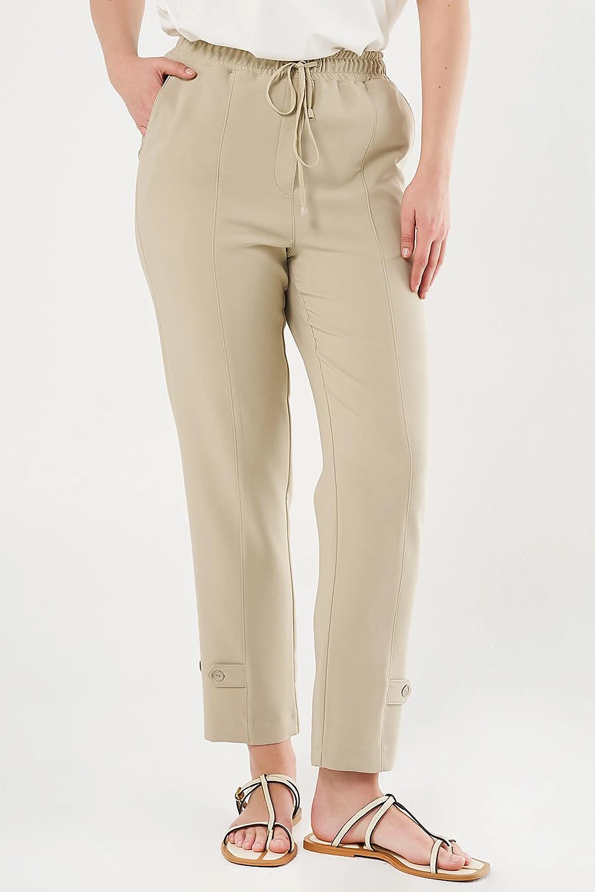 Stitch Detailed Tapered Pants Moss Green
