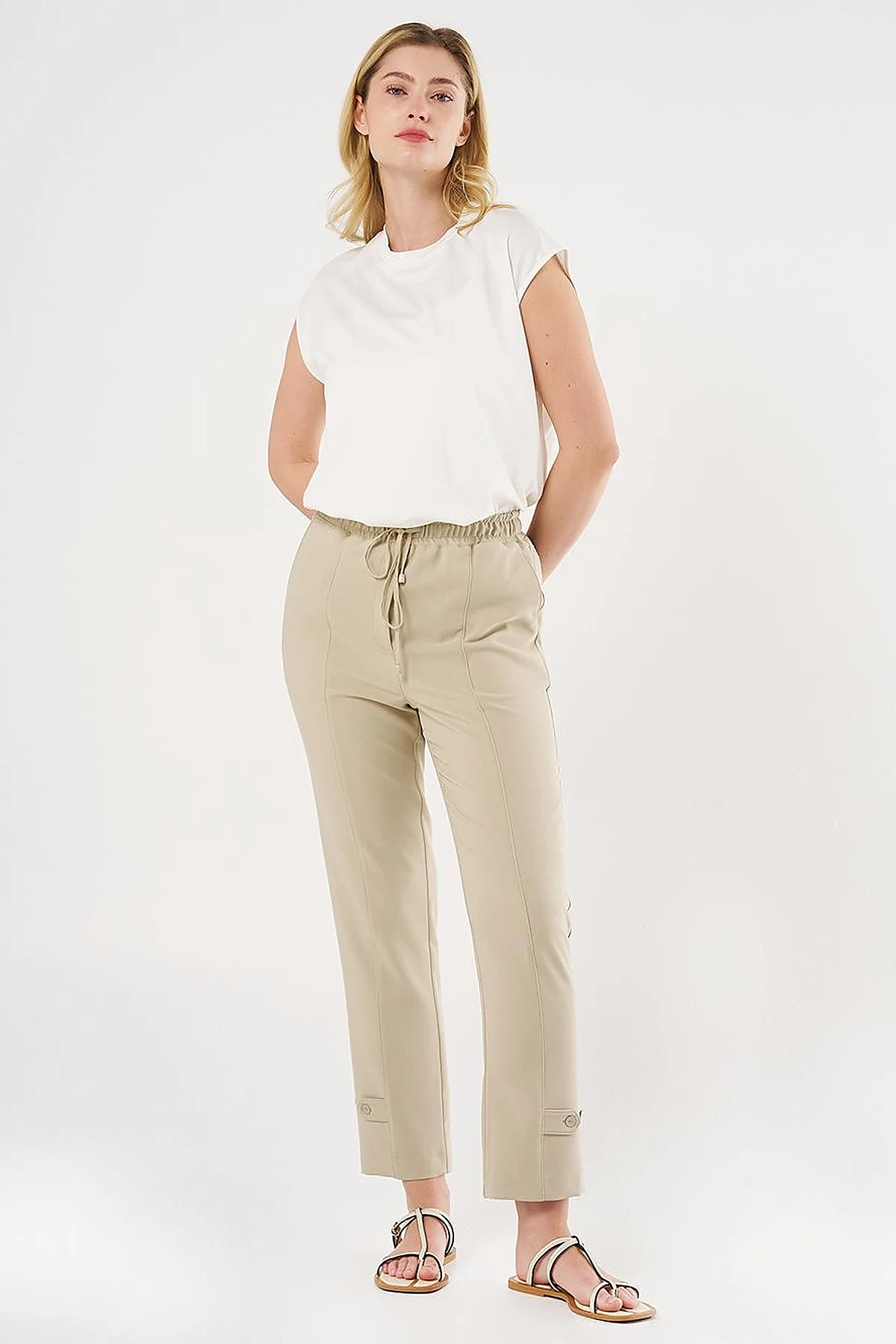 Stitch Detailed Tapered Pants Moss Green