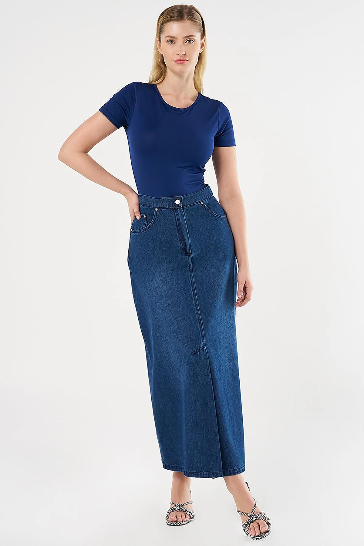 High-Waist Denim Skirt Navy Blue