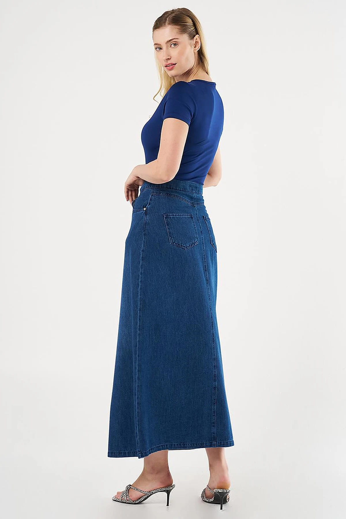 High-Waist Denim Skirt Navy Blue