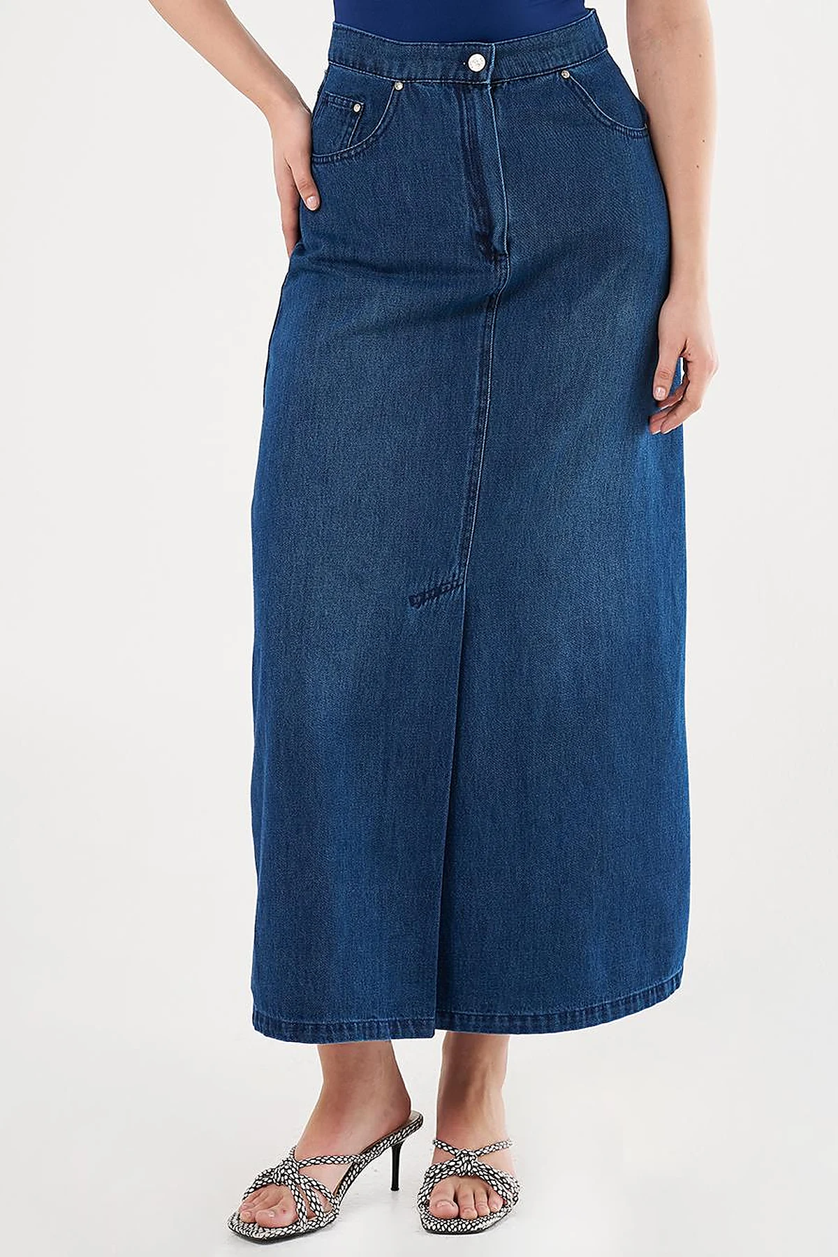 High-Waist Denim Skirt Navy Blue