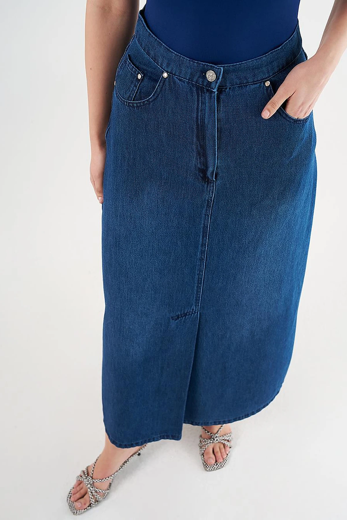 High-Waist Denim Skirt Navy Blue