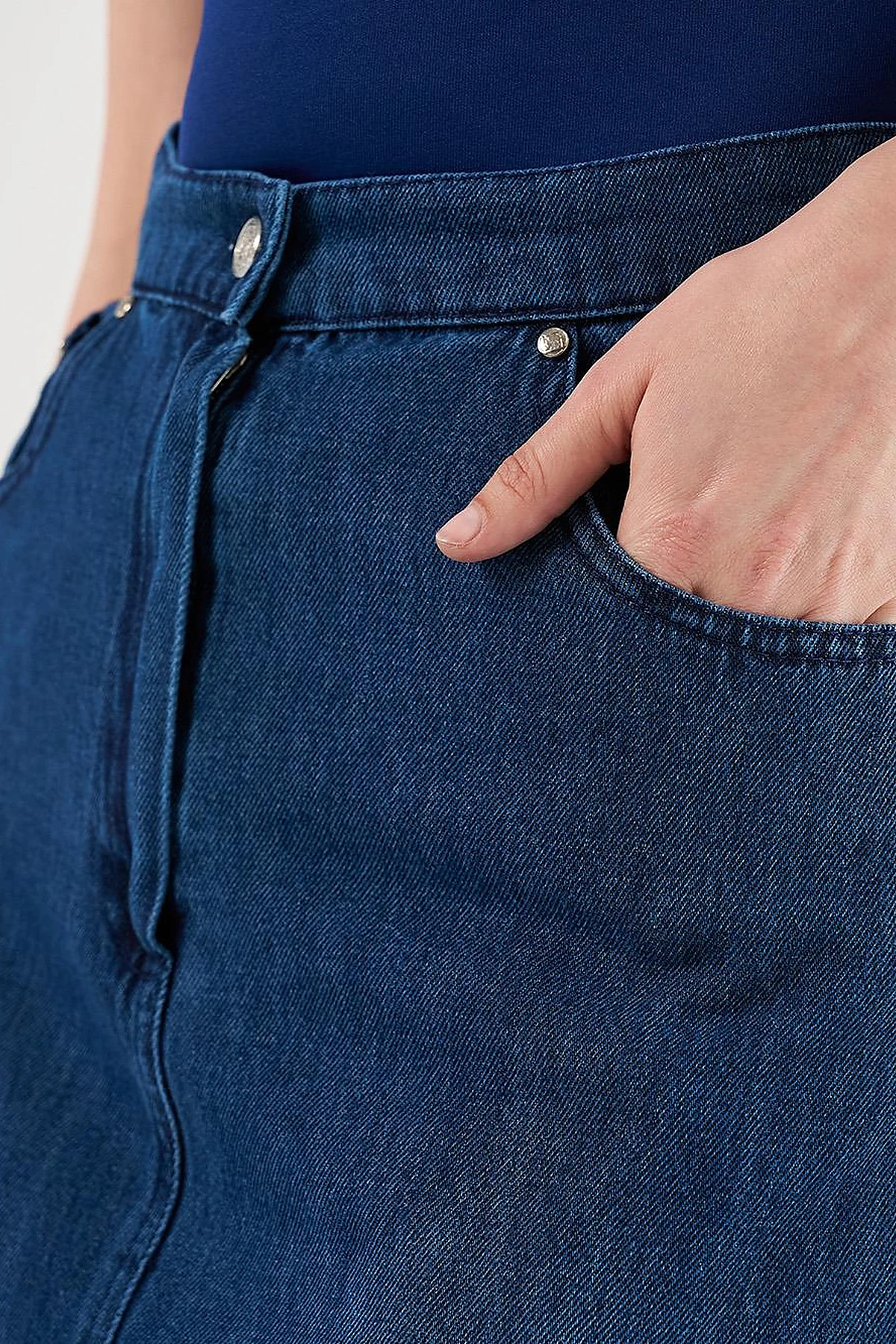 High-Waist Denim Skirt Navy Blue