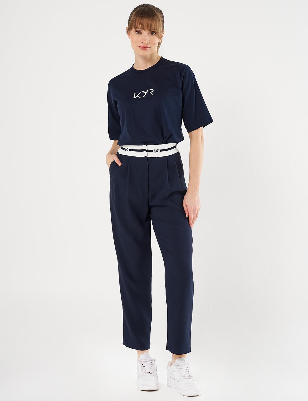  Logoed Carrot Cut Pants - Dark Navy Blue