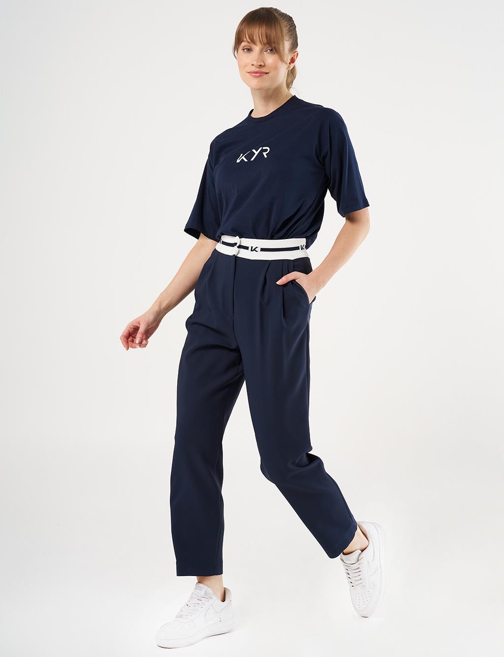  Logoed Carrot Cut Pants - Dark Navy Blue