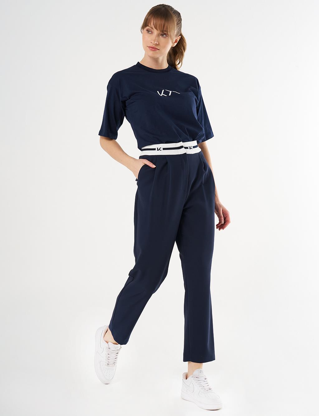  Logoed Carrot Cut Pants - Dark Navy Blue